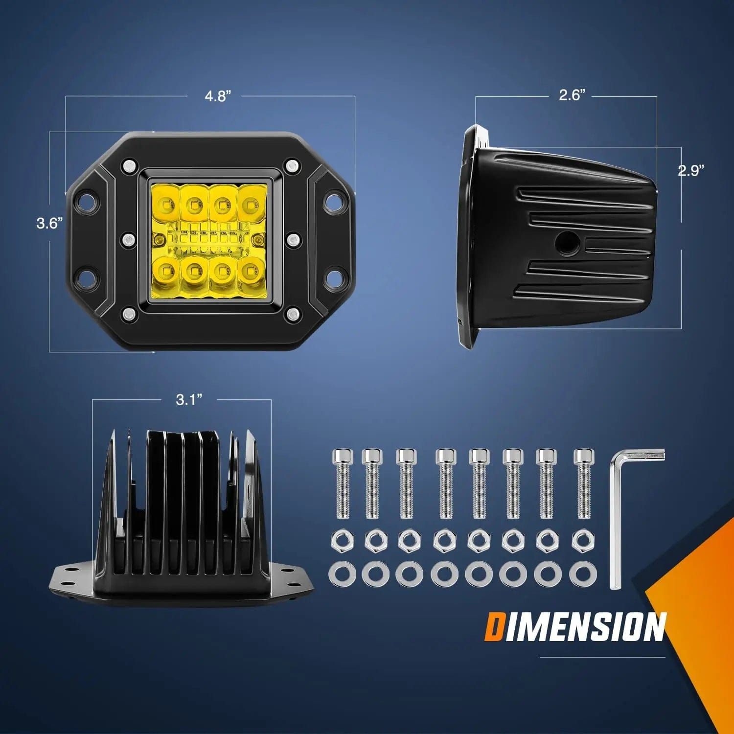 42W 7800LM Amber LED Work Lights (Pair) - 4.8 Inch Flush Mount Spot/Flood Combo with 16AWG Wire & 3-Pin Switch - Perfect for Trucks, Off-Road Vehicles, Boats, and Worksites