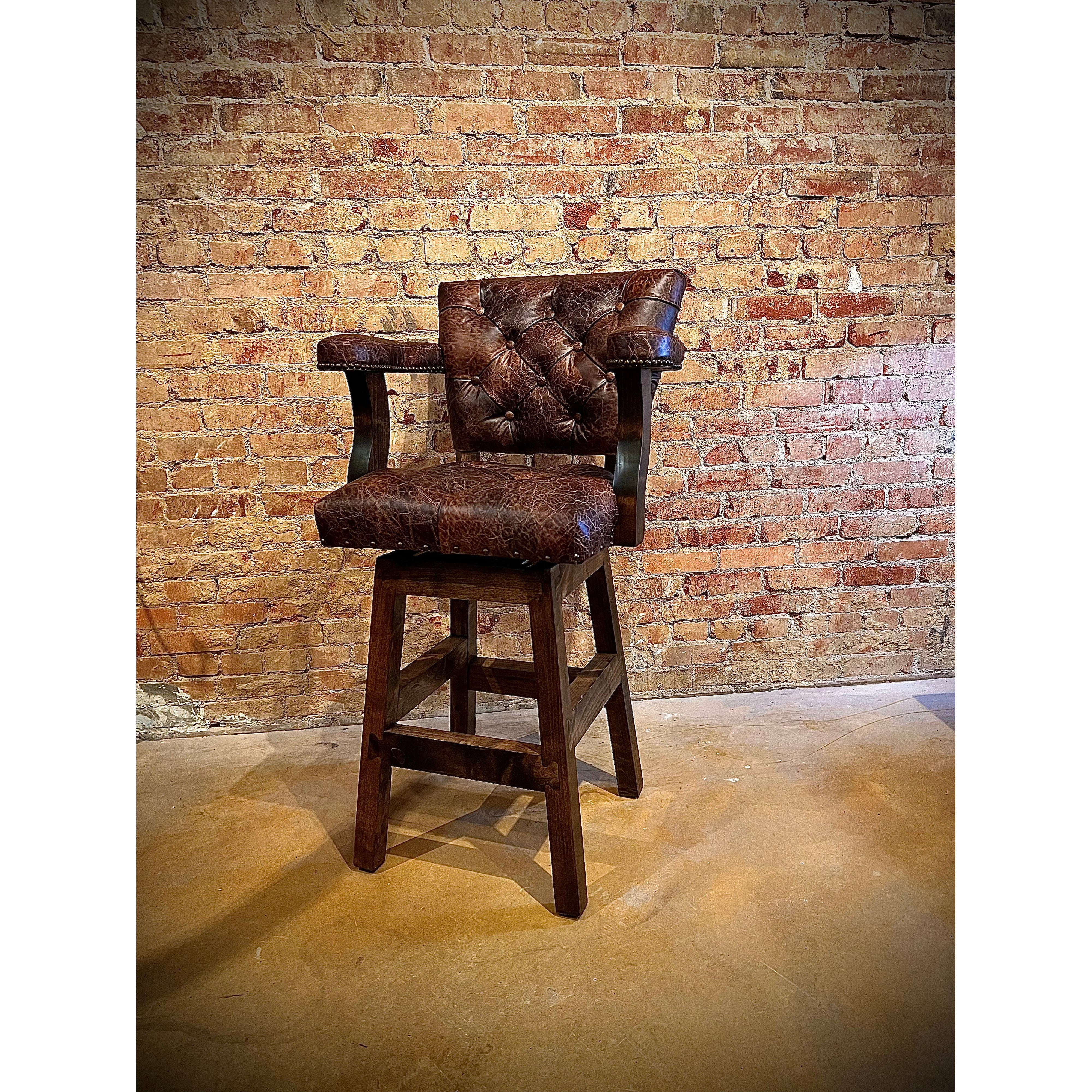 Sunset Chisum Barstool - Rustic Wood Bar Stool with Metal Frame for Kitchen Island, Home Bar & Dining Room - Comfortable Counter Height Stool