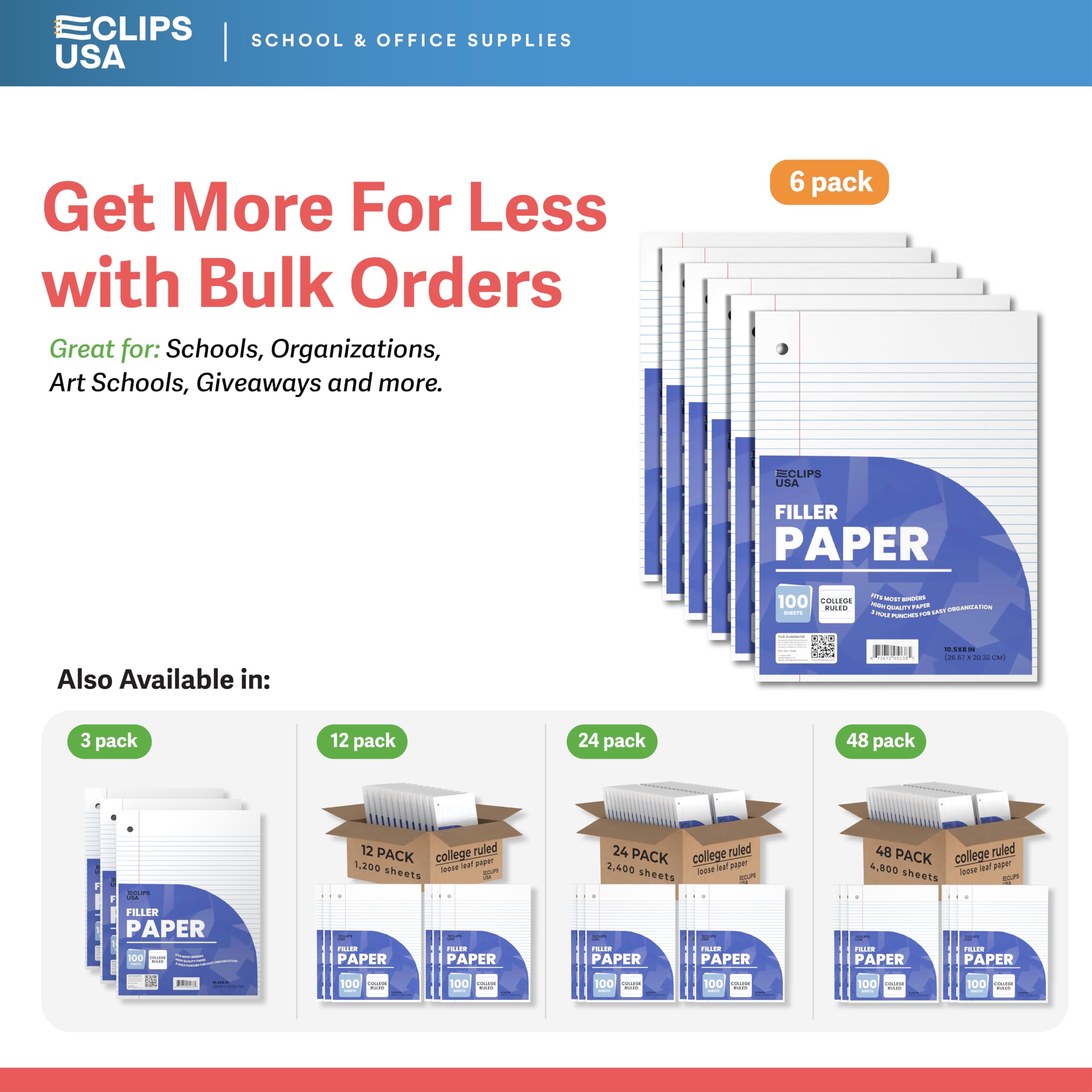 College Ruled Notebook Paper 6-Pack - 10.5