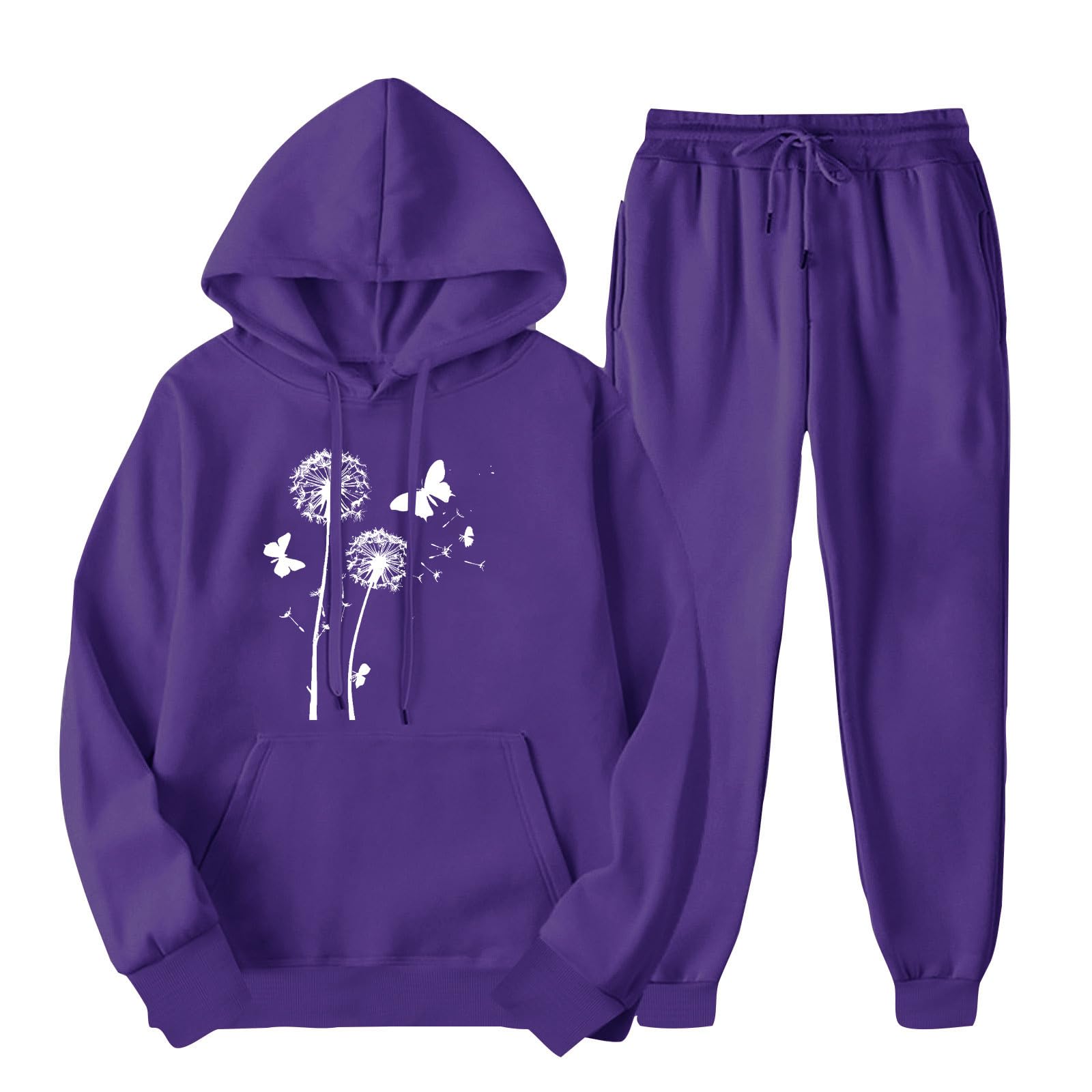 Women's 2-Piece Lounge Set - Graphic Hoodie & Drawstring Sweatpants Matching Outfit | Cozy Fall Sweatshirt & Sweatpants Comfy Set for Home, Yoga, Travel & Casual Wear
