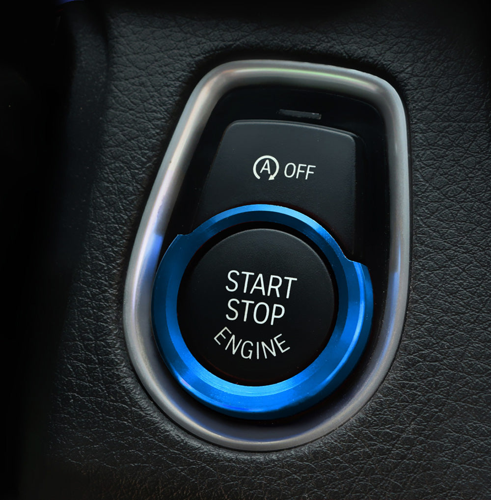 Blue Aluminum Keyless Engine Push Start Button Decoration Ring Trim For BMW - Premium Car Accessory for Enhanced Interior Styling & Easy Ignition (Fits BMW Models) - Perfect for Car Enthusiasts & Customization Projects