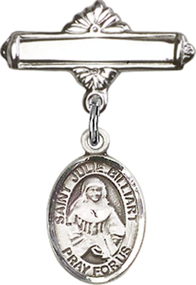 Sterling Silver Baby Badge with St. Julie Billiart Charm - Polished Pin for Christening, Baptism & First Communion Gifts - Handcrafted in USA | Perfect for Religious Ceremonies & Keepsake Jewelry