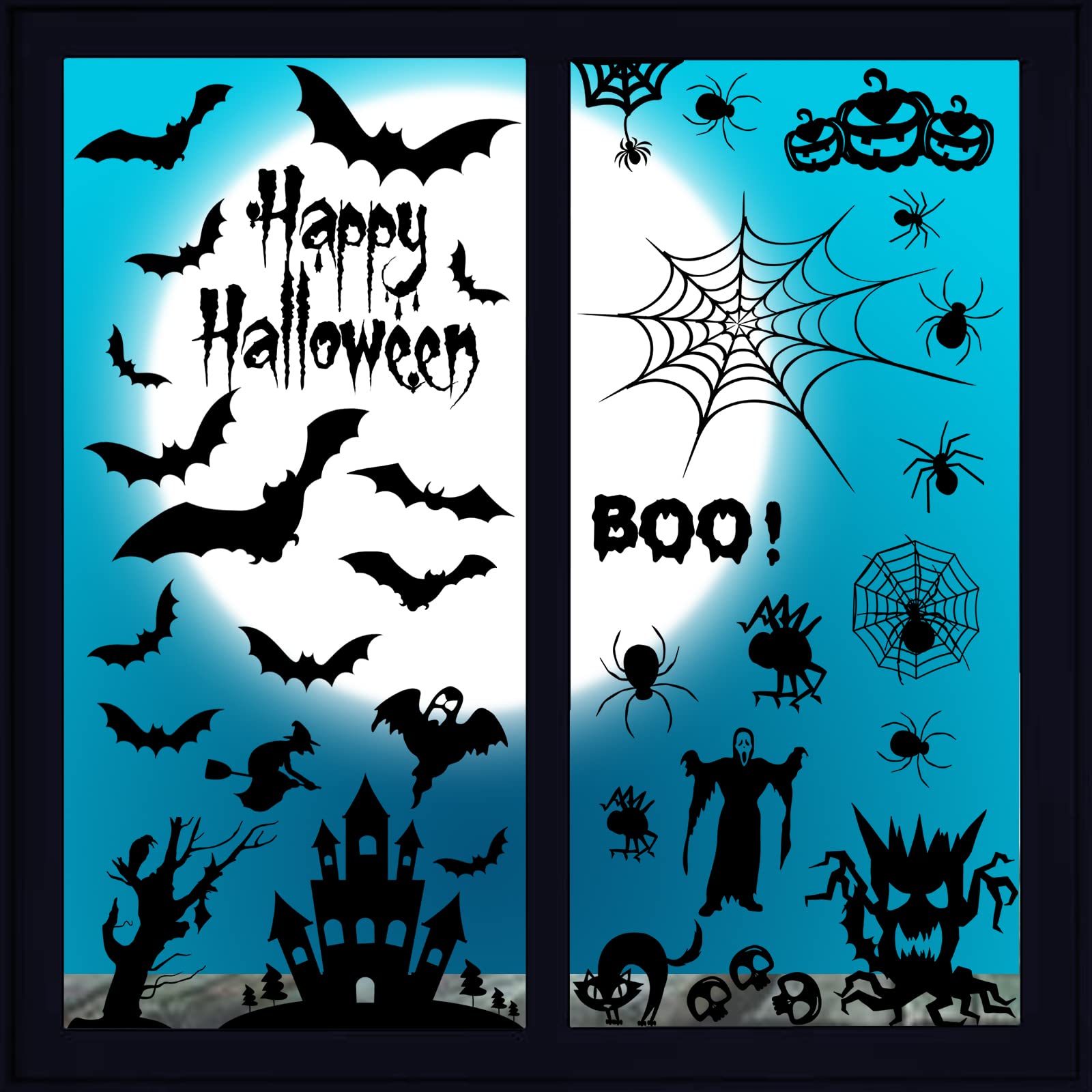 Halloween Window Clings Decorations - 102 Pcs Bat & Spider Stickers for Halloween Party, Home Decor - Perfect for Windows, Glass Doors, Classrooms and Halloween Party Supplies