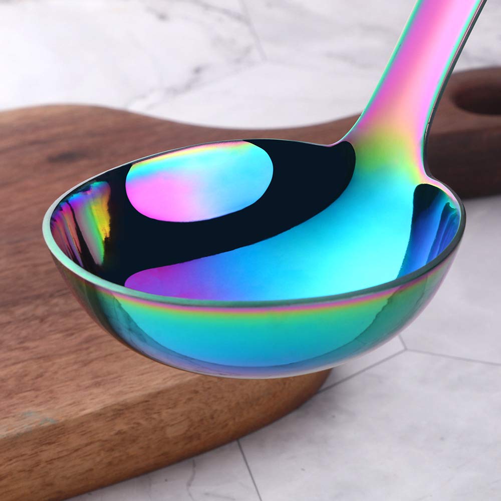 BuyGo Stainless Steel Rainbow Soup Ladle - Extra Long Handle Kitchen Utensil for Cooking, Stirring, Serving Soups & Sauces - Dishwasher Safe - Perfect for Restaurants, Catering & Home Kitchens