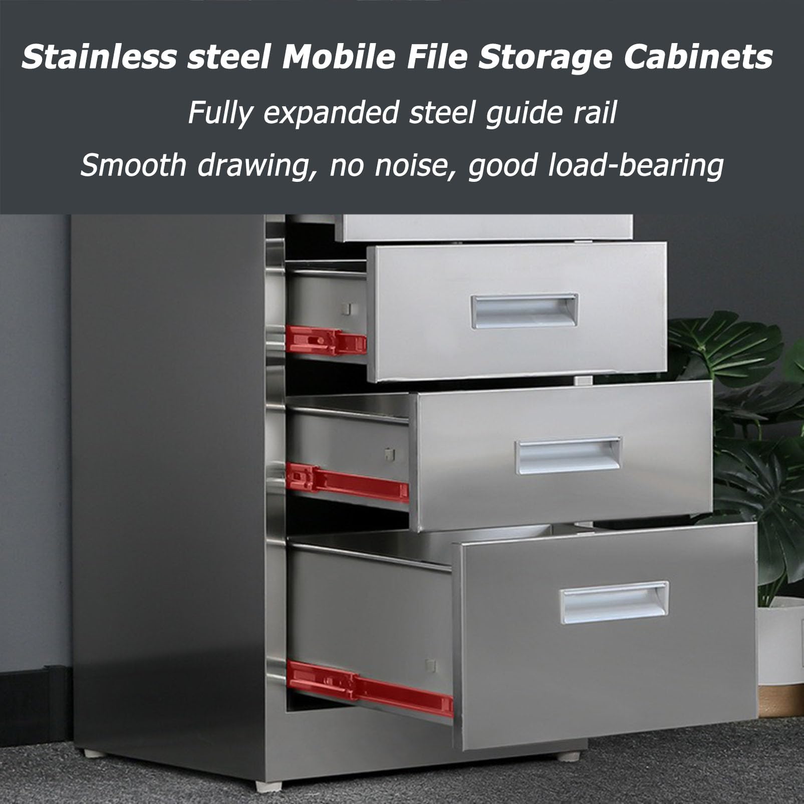 Stainless Steel File Cabinet with Lock - Under Desk Mobile Storage for Home Office, Garage Tool Chest & Metal Medicine Cabinet | Perfect for Warehouse, Repair Shop, Home Organization & Office Supplies