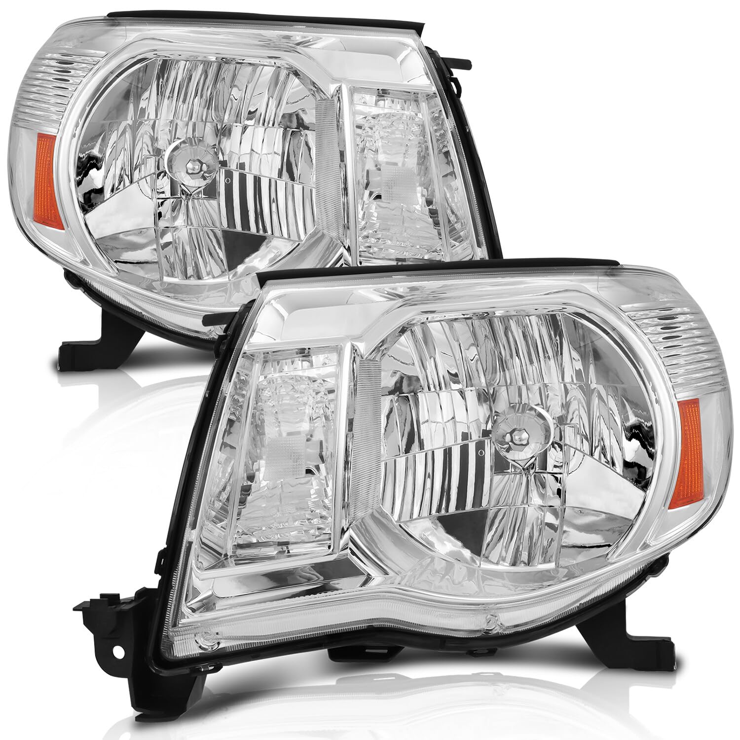 2005-2011 Toyota Tacoma Headlight Assembly - Chrome Housing with Amber Reflector & Clear Lens | Replacement Headlamps for Improved Night Driving & Off-Road Visibility
