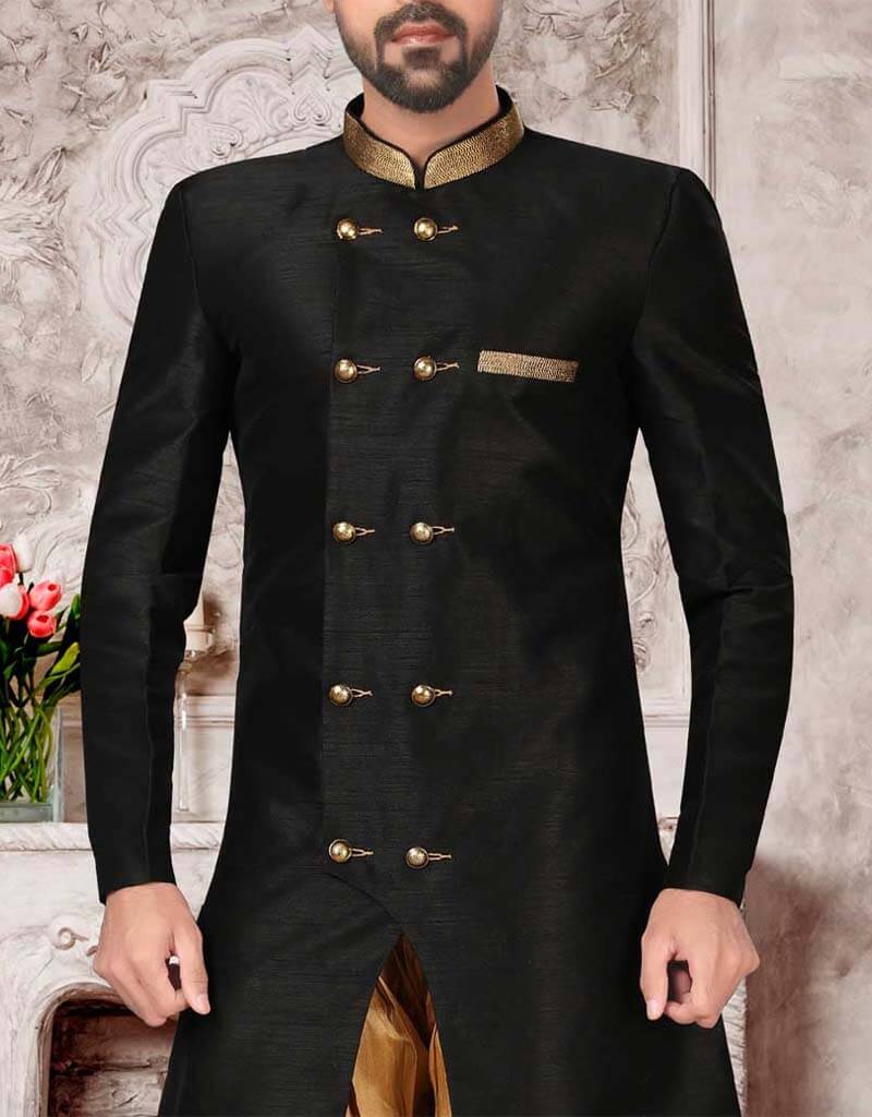 Black Kurta Dhupion Silk Dhoti Set for Men | Traditional Indian Ethnic Wear | Perfect for Weddings, Festivals & Cultural Events