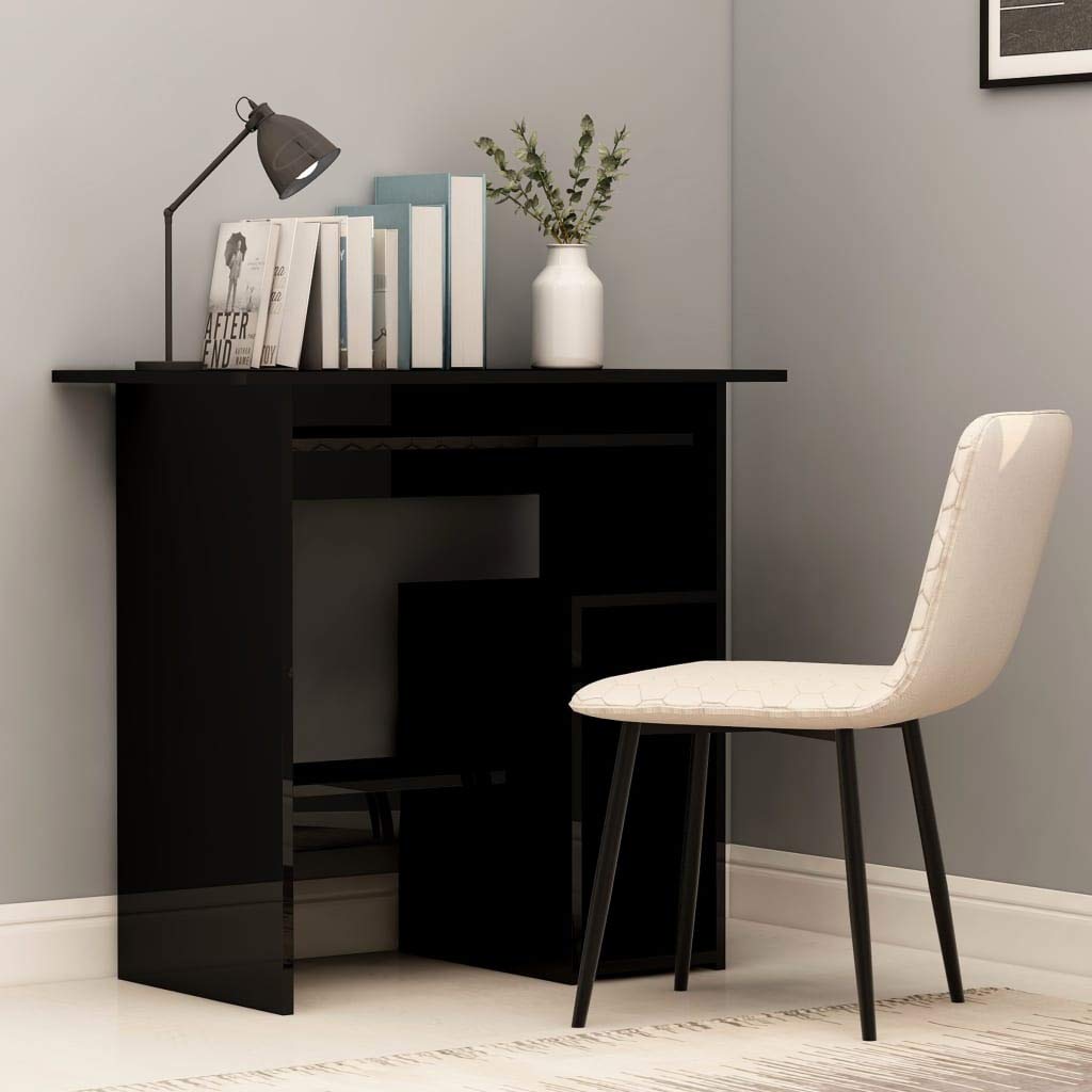 31-inch Compact Computer Desk with Keyboard Tray & PC Tower - Modern Home Office Writing Desk, Gaming PC Table in High Gloss Black - Perfect for Small Spaces & Workstations
