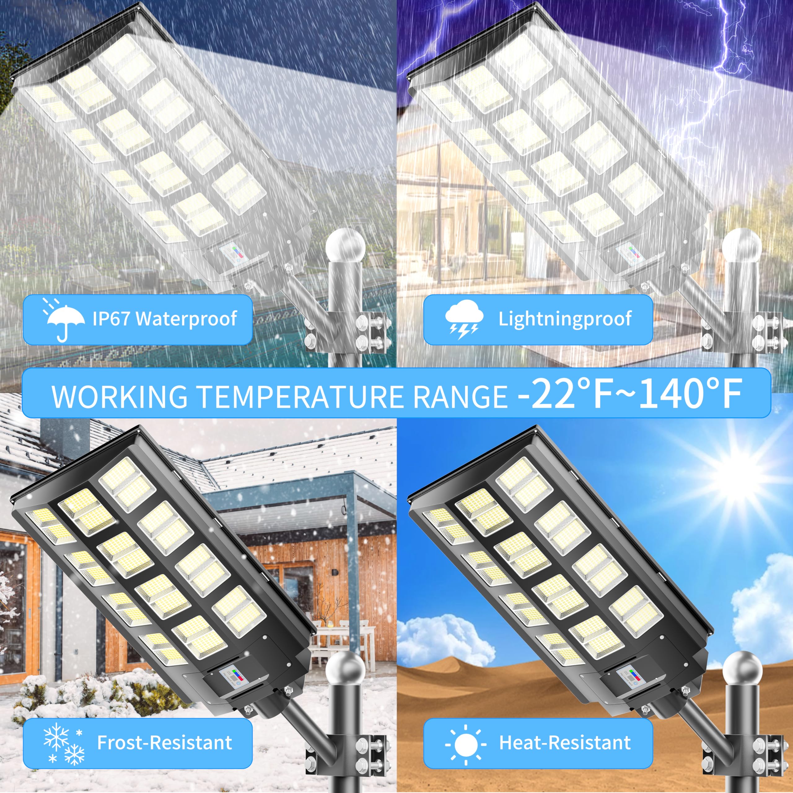 6800W Solar Street Lights 3-Pack - 240000LM IP67 Waterproof Outdoor Solar Lights with Motion Sensor & Remote Control - Dusk to Dawn, Wide Angle Lamp for Parking Lots, Driveways, Gardens & Pathways
