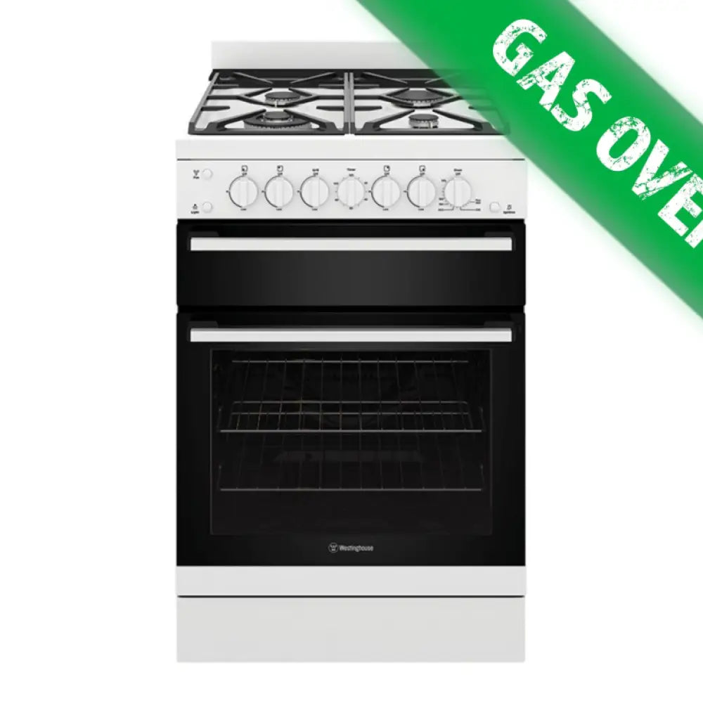 Westinghouse WFG612WCNG 60cm White Freestanding Gas Cooker with Separate Grill - Perfect for Home Kitchens & Open Plan Living Spaces