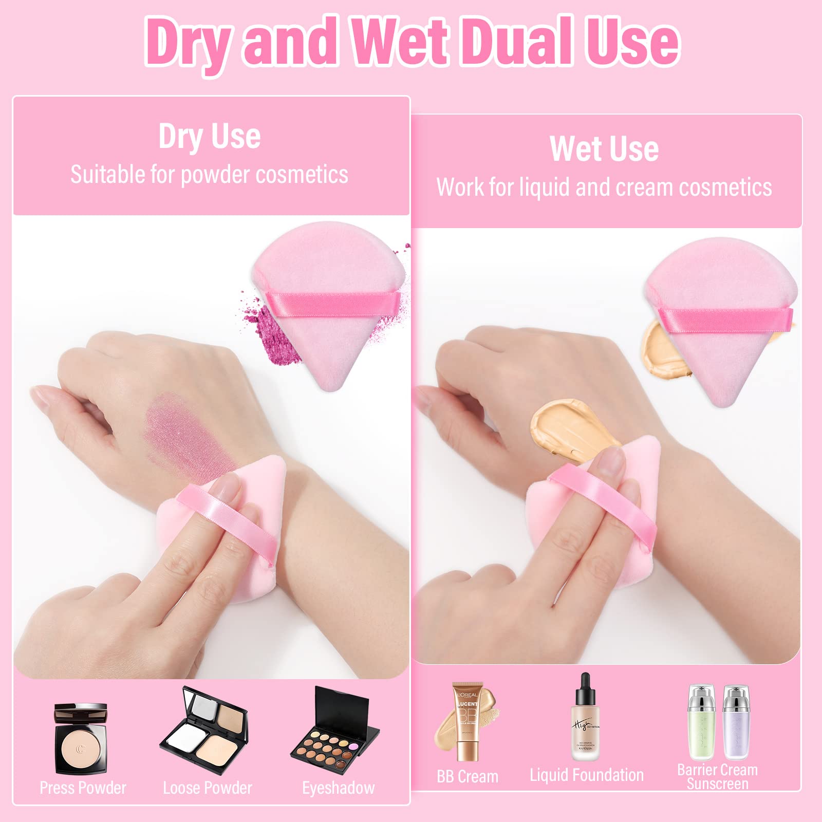Thrilez 20pcs Triangle Powder Puff - Premium Loose & Pressed Powder Sponge Applicator for Face & Eye Makeup - Soft Pink Makeup Puff for Setting Powder, Foundation & Blending - Perfect for Travel & Professional Makeup Kits