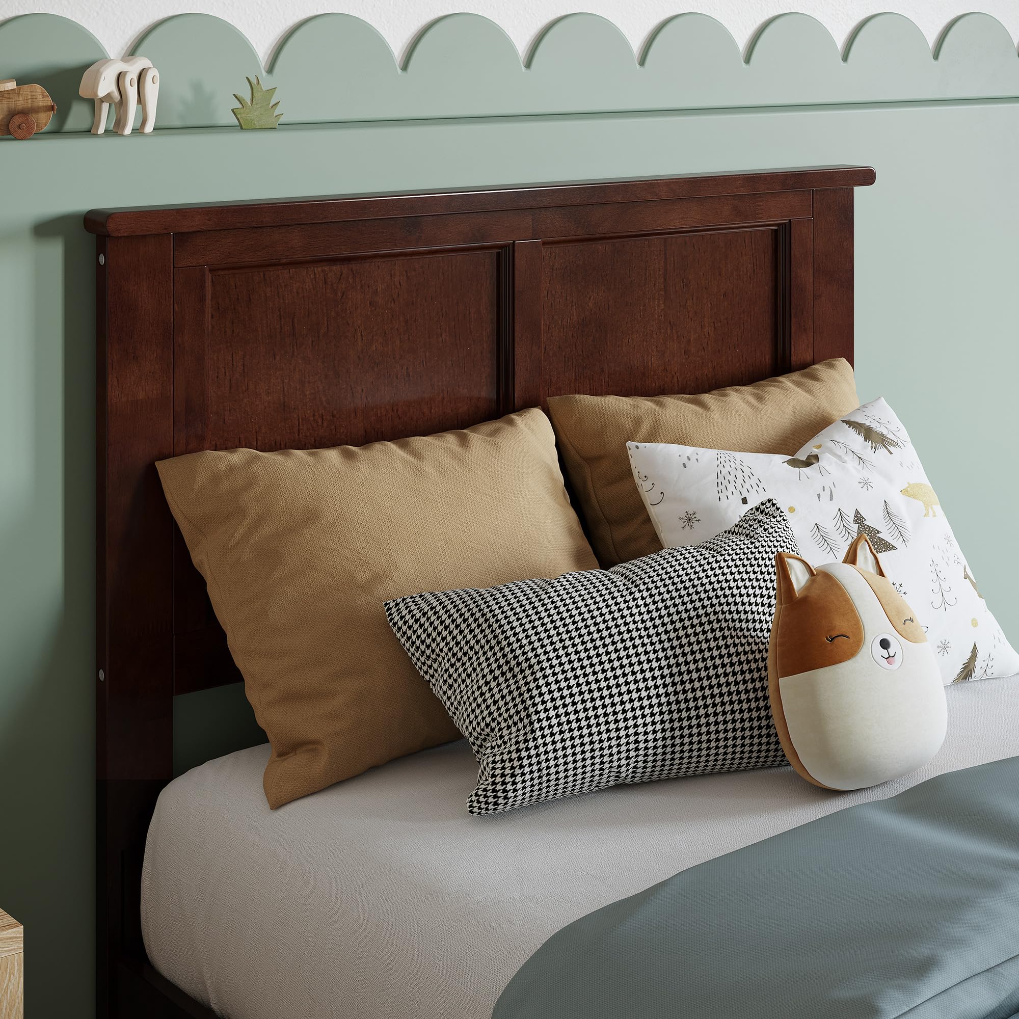 AFI Madison Twin Solid Wood Panel Headboard with USB Charging Ports - Walnut Finish - Modern Bedroom Furniture for Small Spaces & Guest Rooms