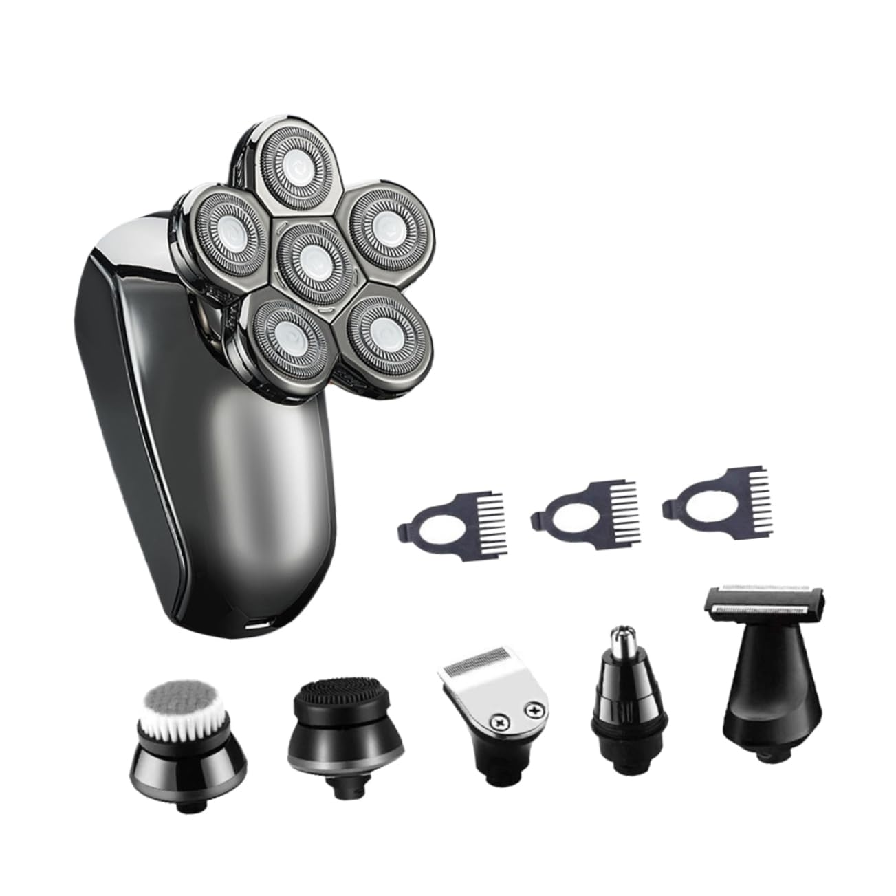 IPetBoom 6-in-1 Electric Shaver for Men - Nose & Beard Trimmer, Body Groomer, Waterproof Razor with 6 Heads, Silver ABS Design - Perfect for Travel, Gym & Daily Grooming