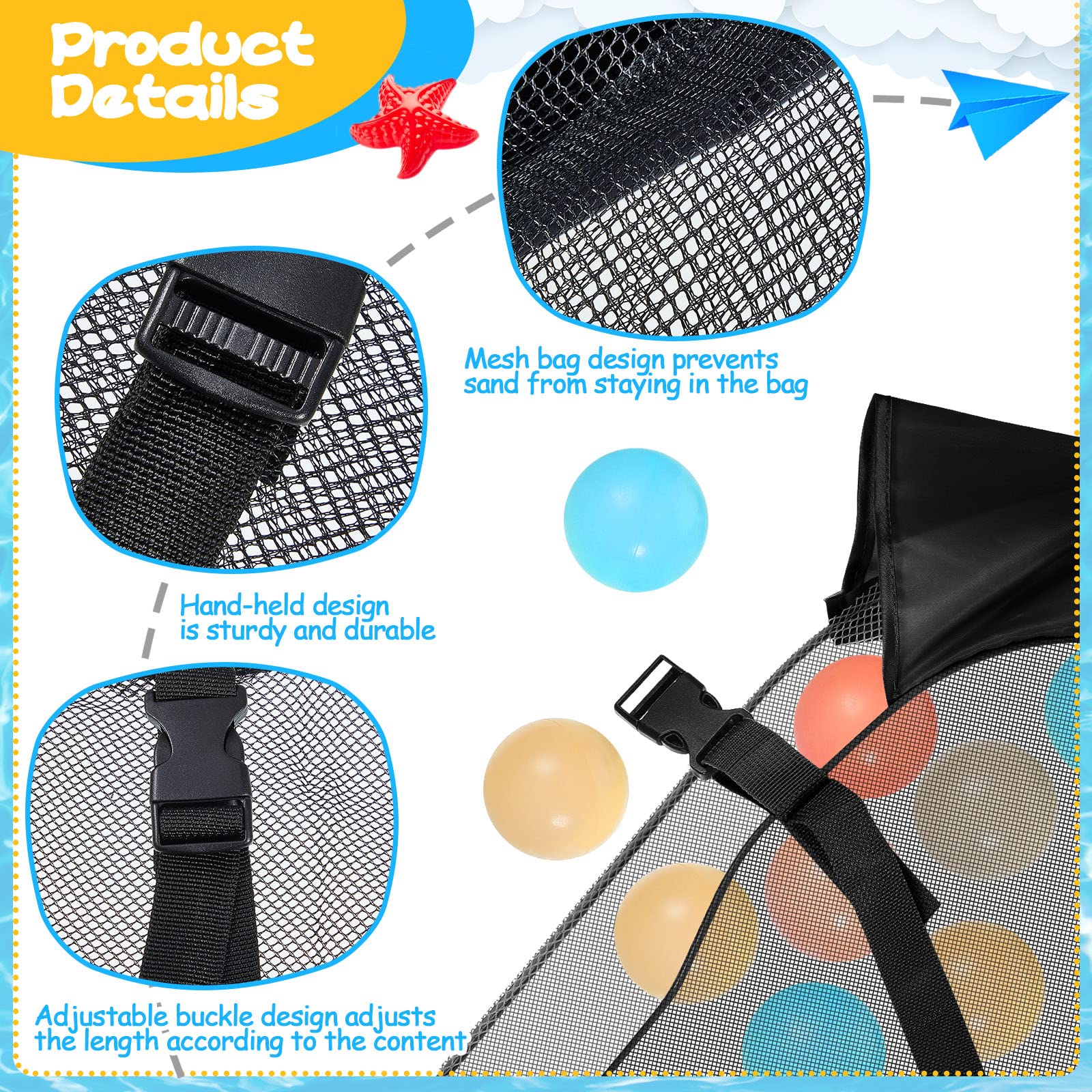 Shappy Large Black Rectangular Plastic Pool Toy Storage Bag - Foldable Hanging Net Organizer for Swim Accessories, Quick Dry & Easy to Clean - Perfect for Beach, Poolside, and Water Park Use