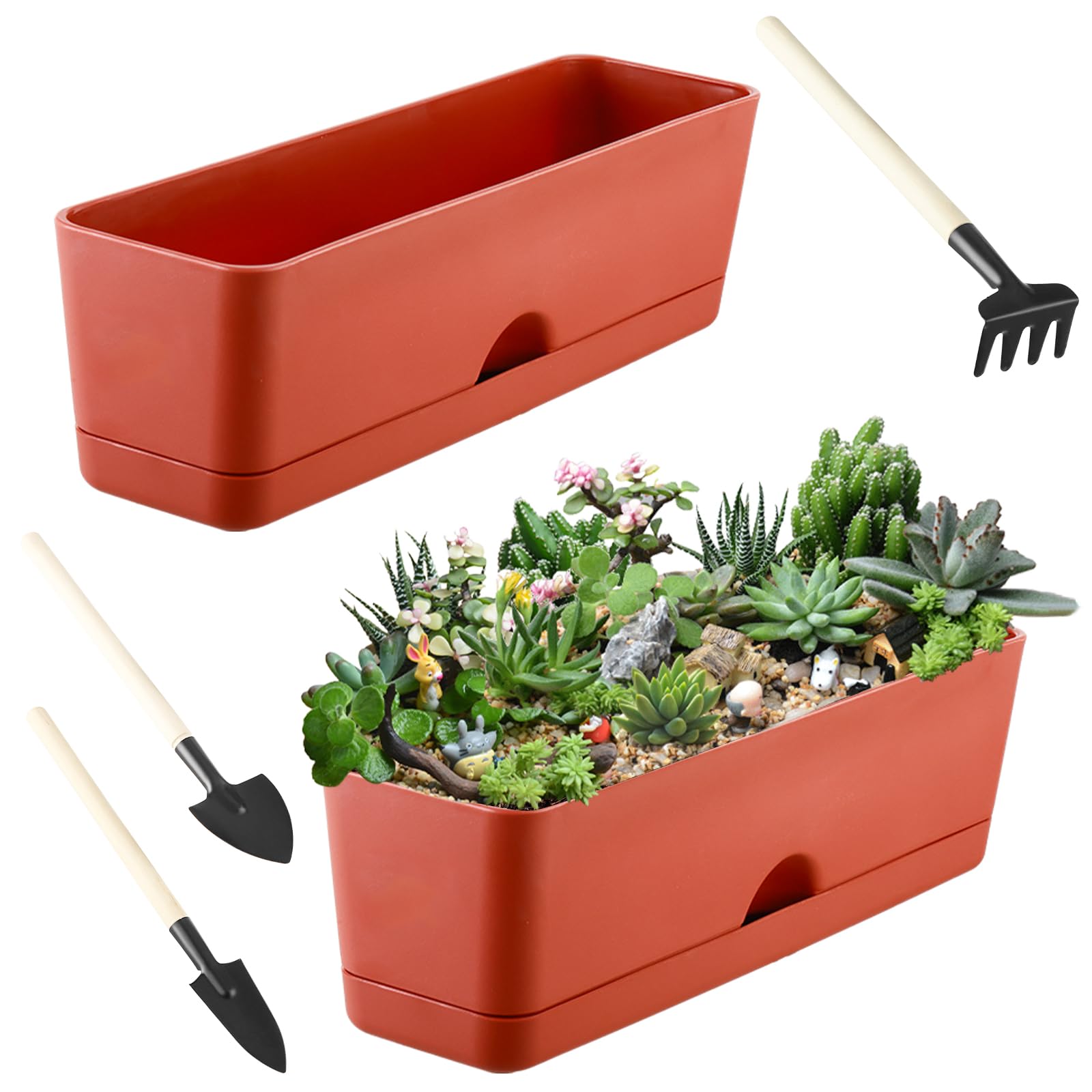 2-Pack 16 Inch Large Rectangle Plastic Window Box Planters for Herbs, Vegetables, Flowers - Indoor & Outdoor Use, Perfect for Windowsill, Balcony, and Garden Decor