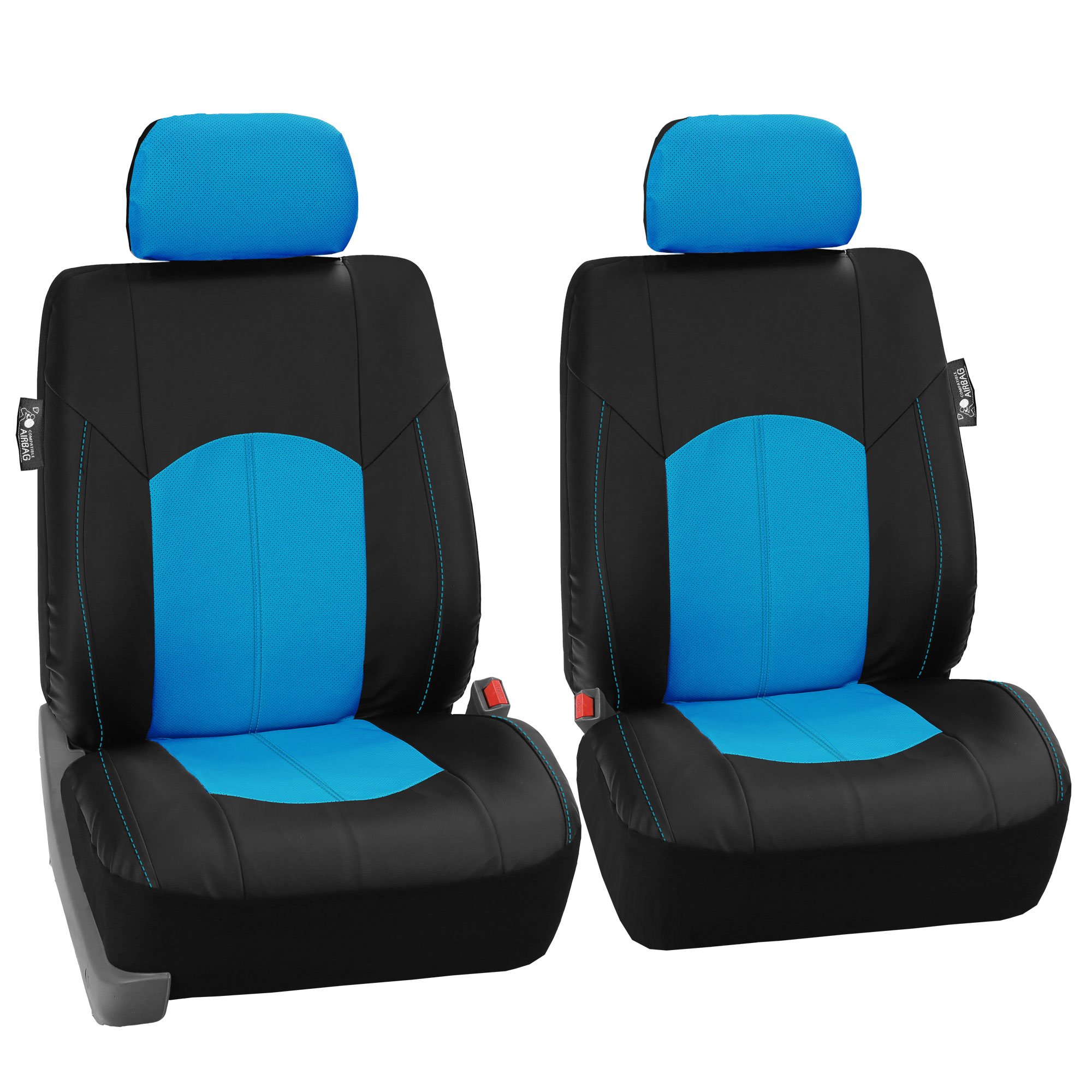 Premium FH Group Faux Leather Car Seat Covers - Airbag Compatible, Universal Fit for Cars, Trucks & SUVs (Front Seats Only, Blue) - Protect & Upgrade Your Vehicle Interior | Perfect for Daily Commutes, Road Trips & Family Adventures