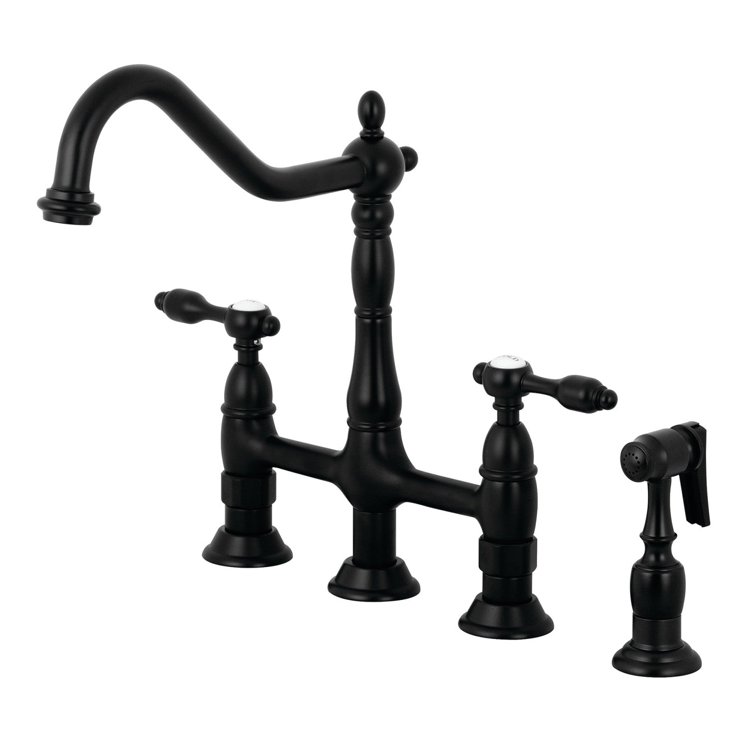 Arcticstone 30 Inch White Stone Single Bowl Farmhouse Kitchen Sink with Deck Mount Bridge Faucet, Brass Side Sprayer & Basket Strainer - Matte Black Finish for Modern Farmhouse & Rustic Kitchen Designs