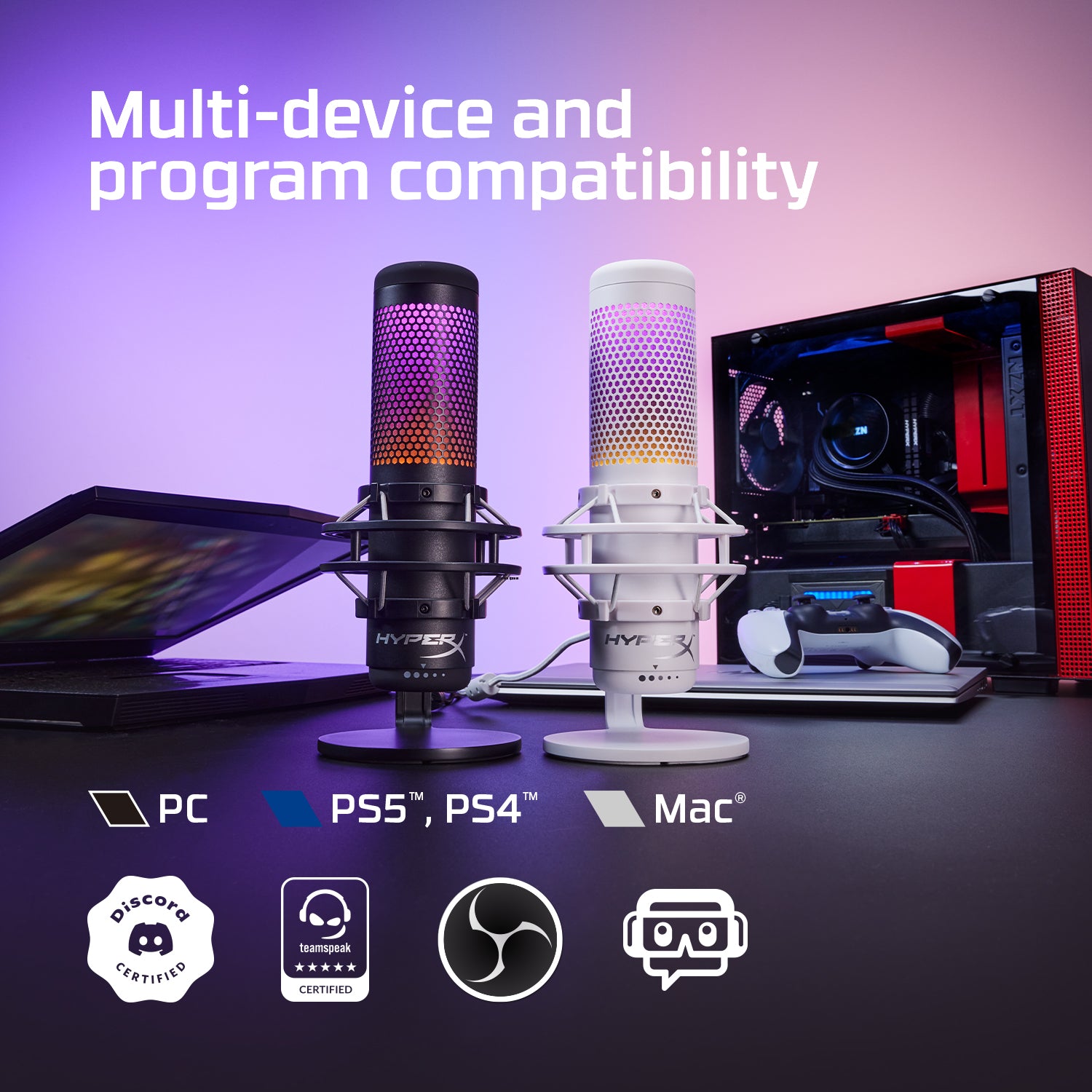 HyperX QuadCast S USB Condenser Microphone with RGB Lighting - Professional Streaming, Podcasting & Gaming Mic for PC, PS4 & Mac - Perfect for Twitch, YouTube & Discord