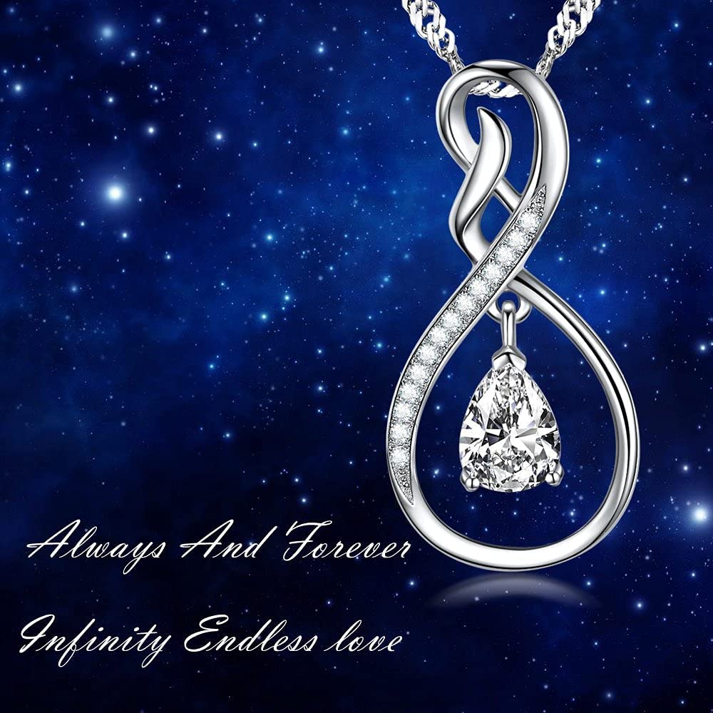 Forever Love Infinity Necklace for Women - April & May Birthstone Jewelry with Simulated Diamond & Emerald - 925 Sterling Silver Gift for Wife, Mom, Her - Perfect for Birthdays, Anniversaries & Special Occasions