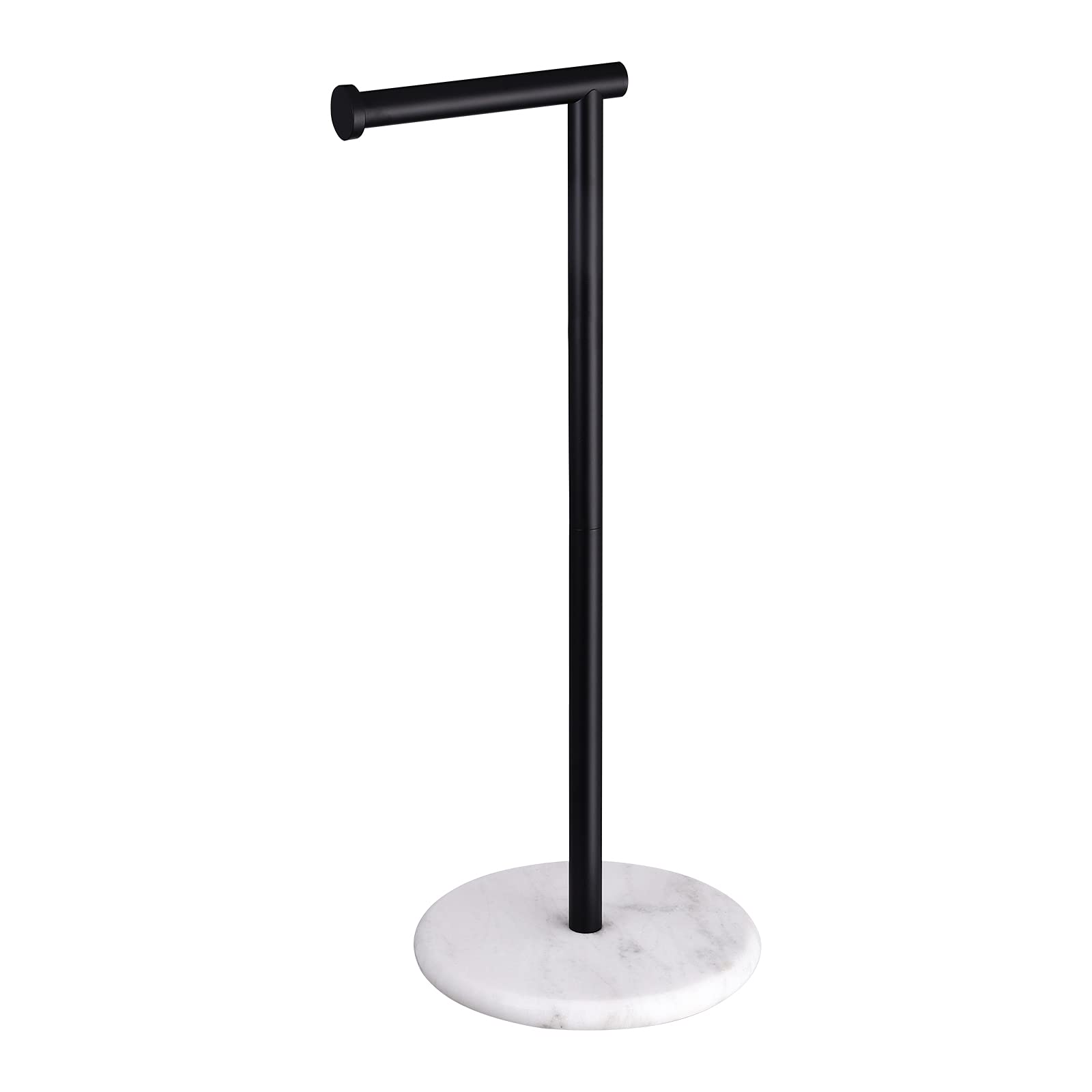 Premium Black Freestanding Toilet Paper Holder Stand with Marble Base - SUS304 Stainless Steel Matte Bathroom Tissue Roll Dispenser for Modern Home & Luxury Hotel Restroom Decor
