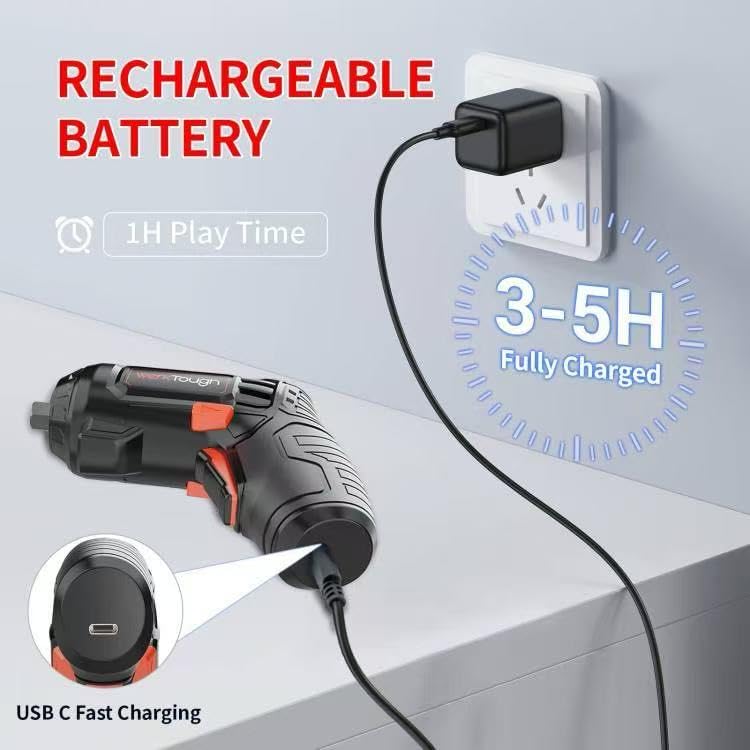 4V Cordless Rechargeable Electric Screwdriver Set - 10Nm Torque, 1500mAh USB-C Fast Charging, 27 Bits & Cutting Head for Plastic/Fabric/PVC/Cardboard | Perfect for DIY Home Repairs, Furniture Assembly & Craft Projects