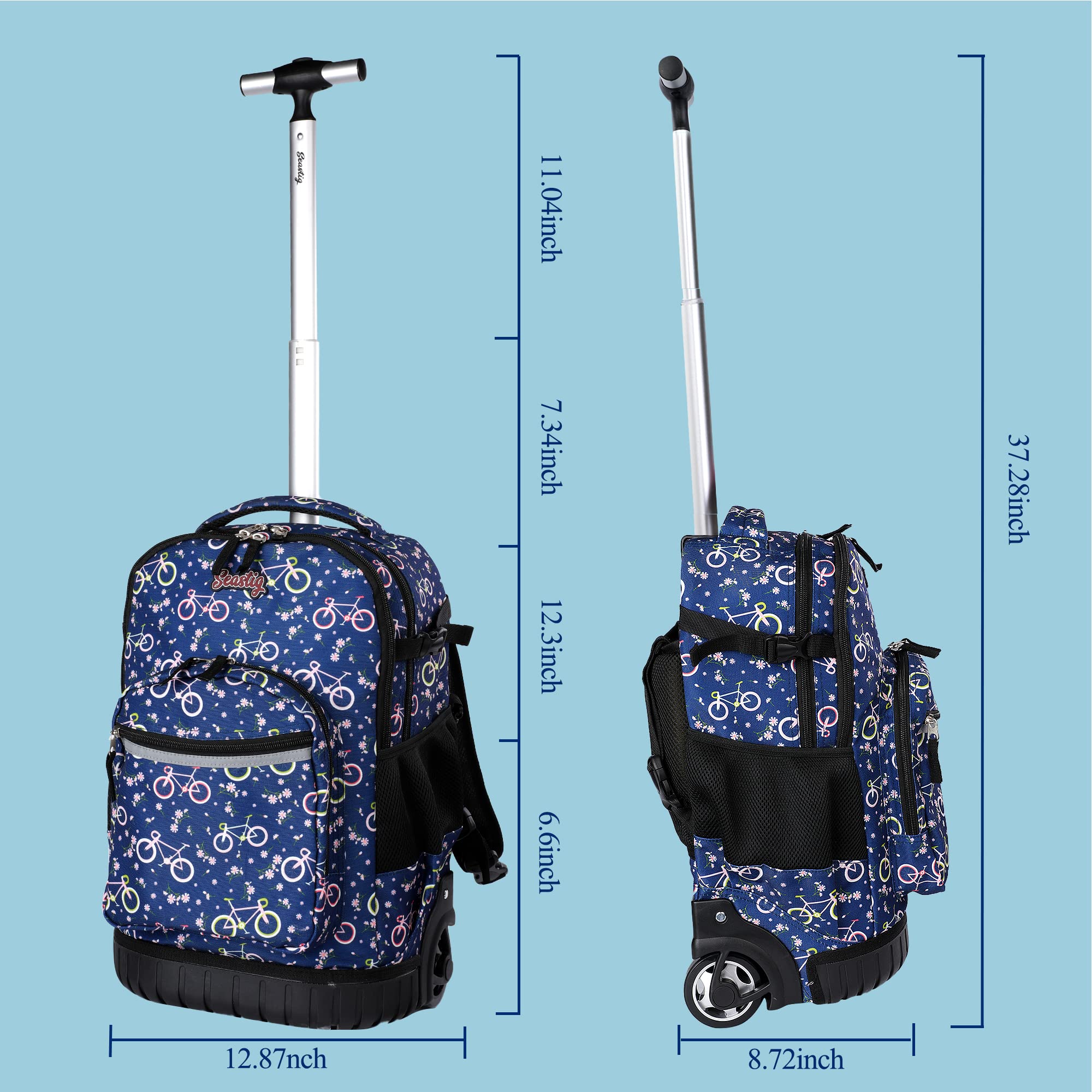 Seastig 18in Rolling Backpack with Wheels - Wheeled Laptop Backpack for Adults & Kids, Includes Lunch Bag & Pencil Case Set (Ideal for School, Travel, Work & Commuting)