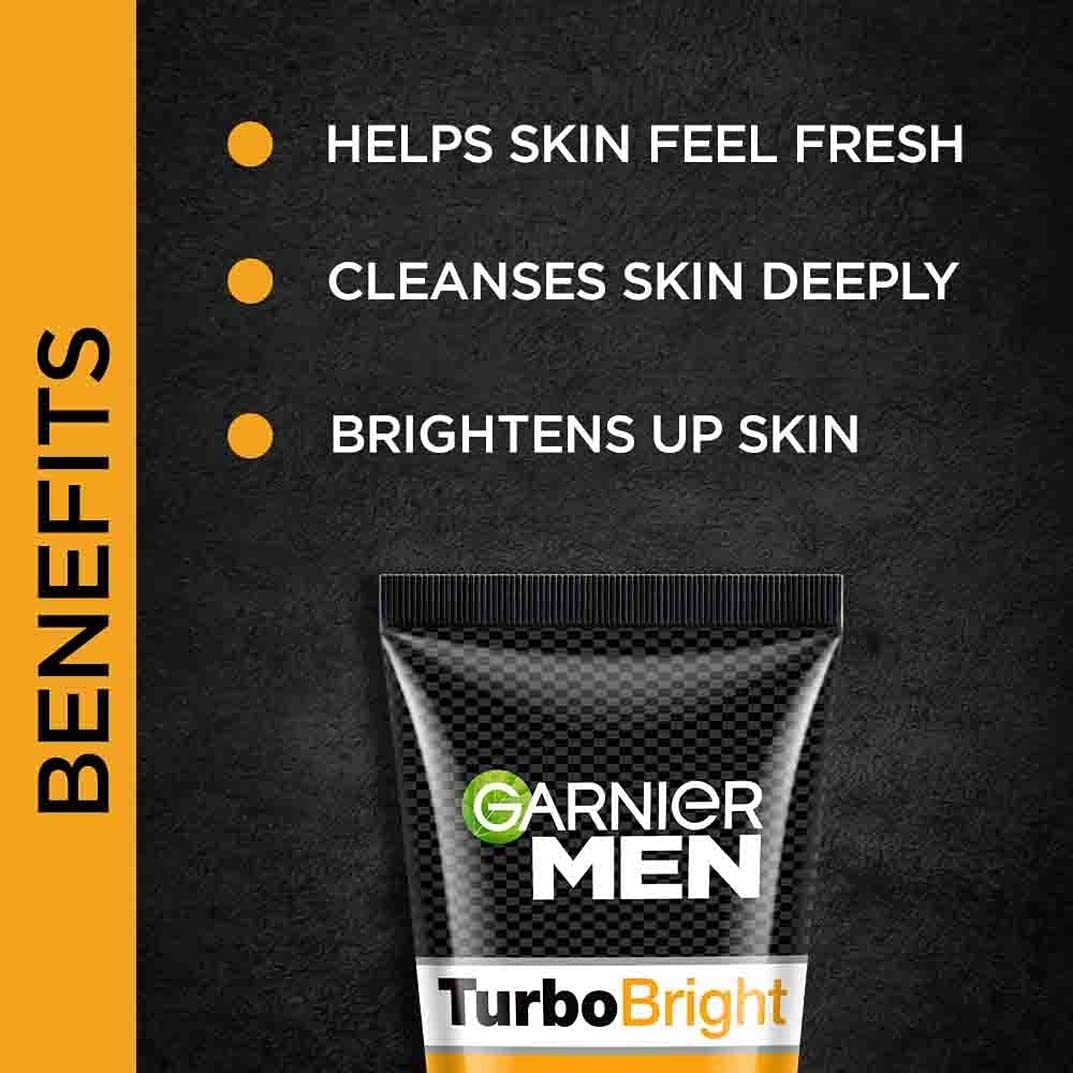 Garnier Men Turbo Bright Anti-Dark Circles Fairness Face Wash 50g - Brightening & Hydrating Facial Cleanser for Men with Dark Spots - Perfect for Morning & Night Skincare Routine