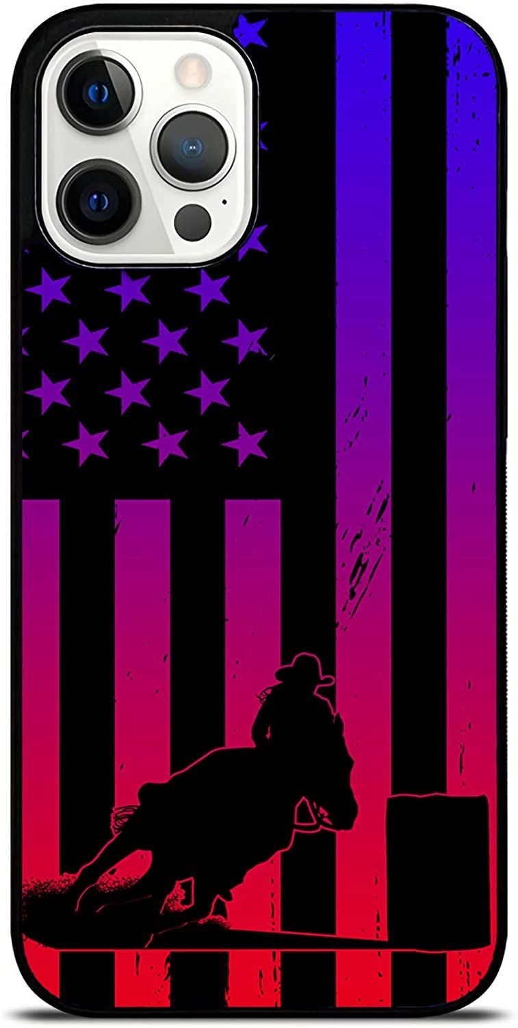 American Flag Cowgirl Rodeo Western Horse Barrel Racing iPhone Case - Compatible with iPhone 14/13/12/11/X/XS/XR/8/7/6/6s/Plus/Mini/Pro/Max - Perfect for Rodeo Events, Western Shows & Patriotic Outfits