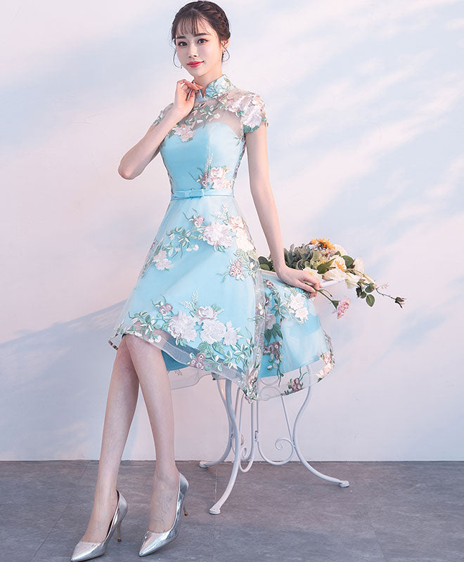 Elegant Blue Tulle Embroidery Short Prom Dress | Formal Evening Gown for Homecoming, Party & Special Occasions