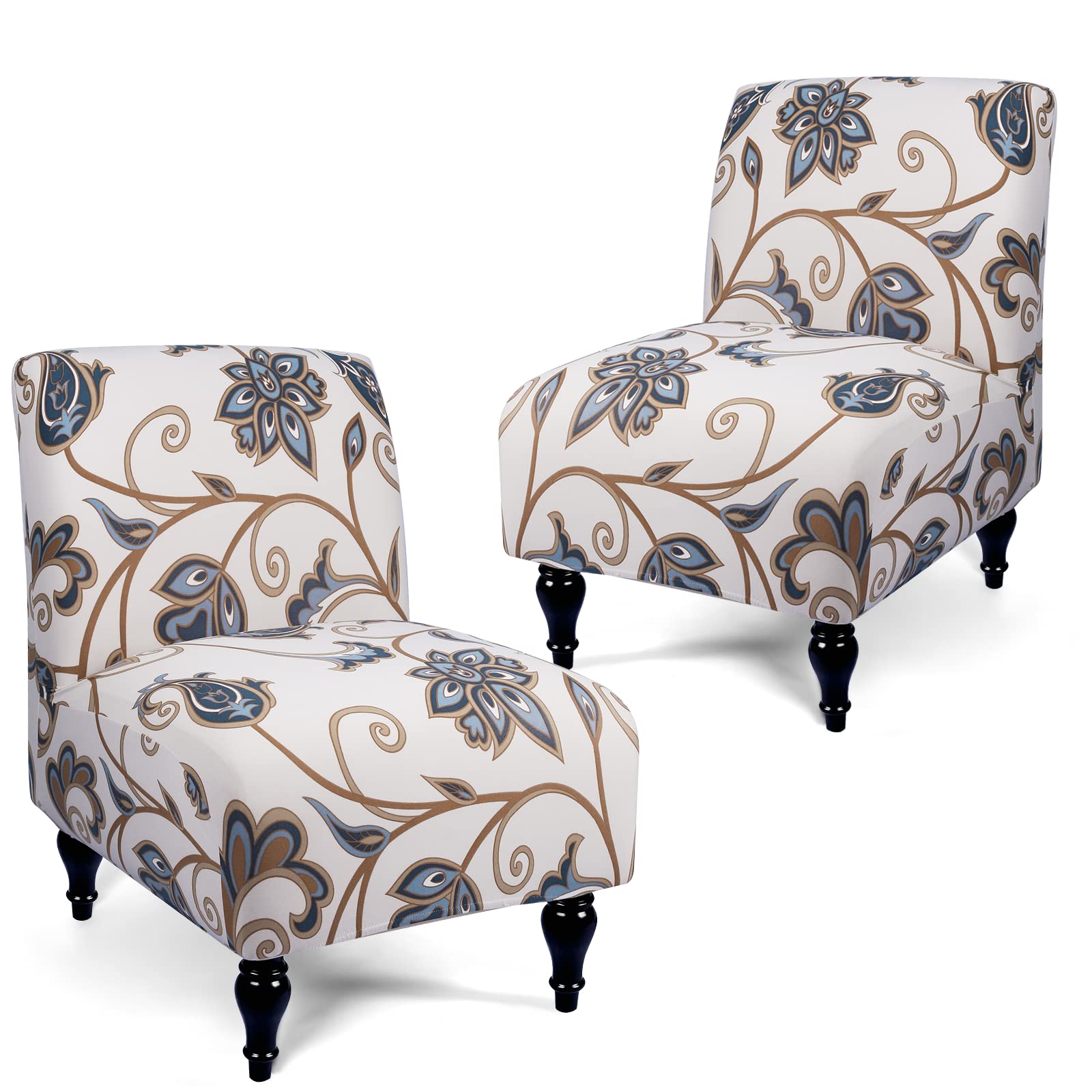 Liykimt Armless Accent Slipper Chair Slipcover - Stretch Spandex Fabric Removable Cover for Armless Chairs - Furniture Protector for Living Room & Dining Room (Beige/Coffee, 1 Pack) - Perfect for Home Decor, Guest Seating & Small Space Furniture