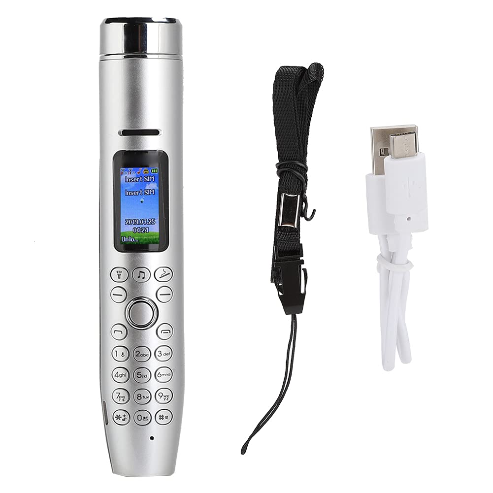 YYOYY Pen-Style USB Cigarette Lighter - Portable Multi-Function Mini Lighter with Flashlight, 0.96in Dual SIM Card Slot & Stand for Smartphones (Silver) - Perfect for Camping, Travel & Emergency Use