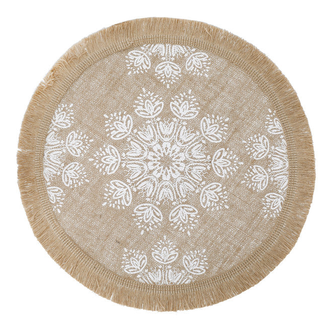 Creative Hessian Placemats Set of 4 - White Mandala Design Eco-Friendly Table Decor for Dining Room, Kitchen, or Party Settings