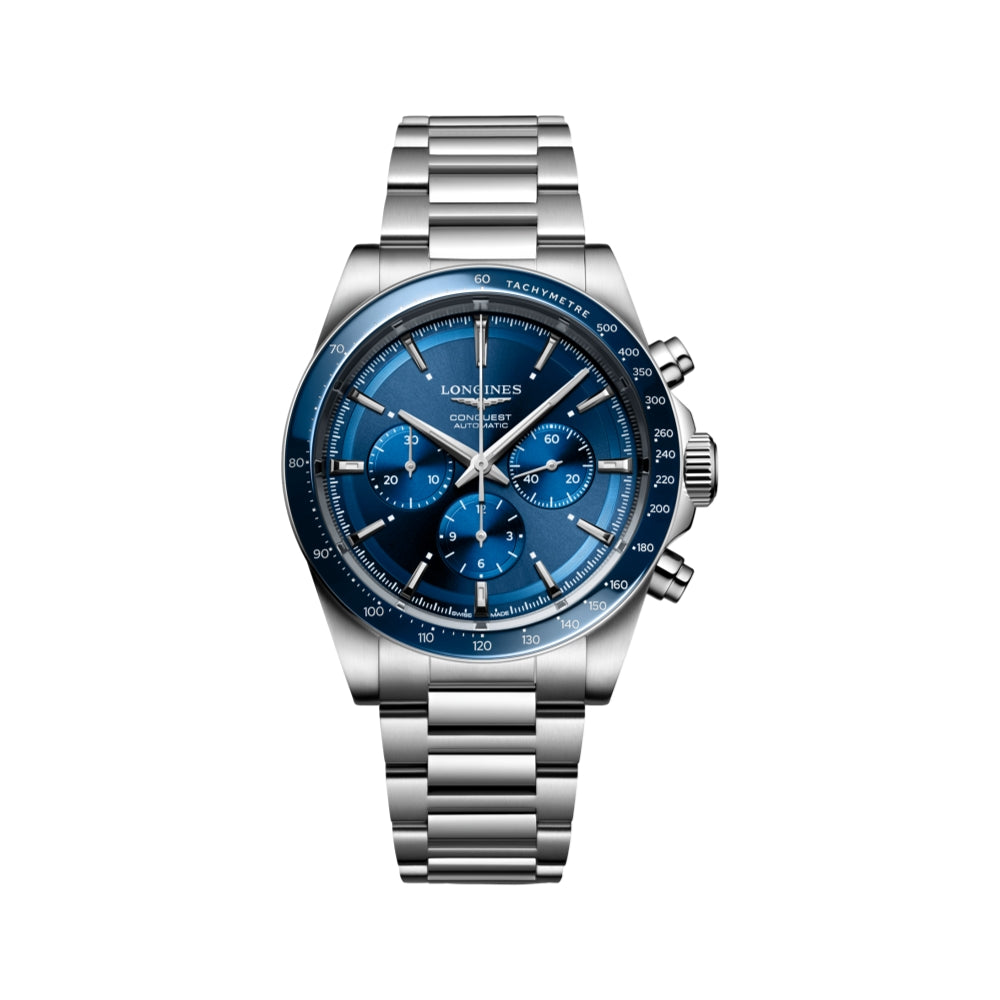 Conquest Automatic Chronograph Men's Watch - 42mm Blue Dial Stainless Steel - Perfect for Business, Casual & Formal Occasions