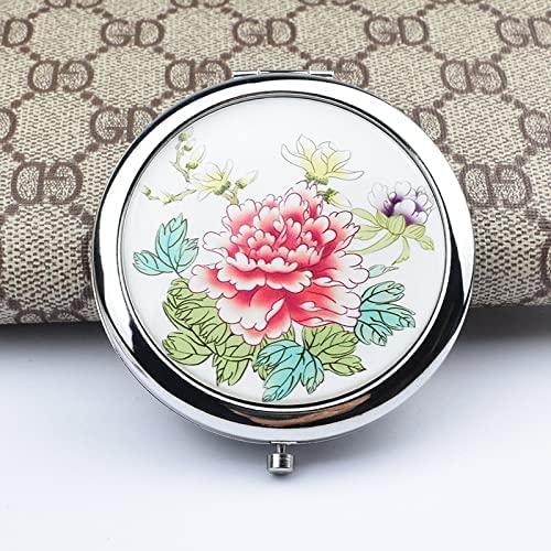 1x/2x Magnification Compact Mirror for Purse - Travel Makeup Mirror with Small Flower Design, Handheld 2-Sided Portable Cosmetic Mirror for Women, Perfect Gift for Makeup Lovers (Great for Travel, Home, and Office Use)