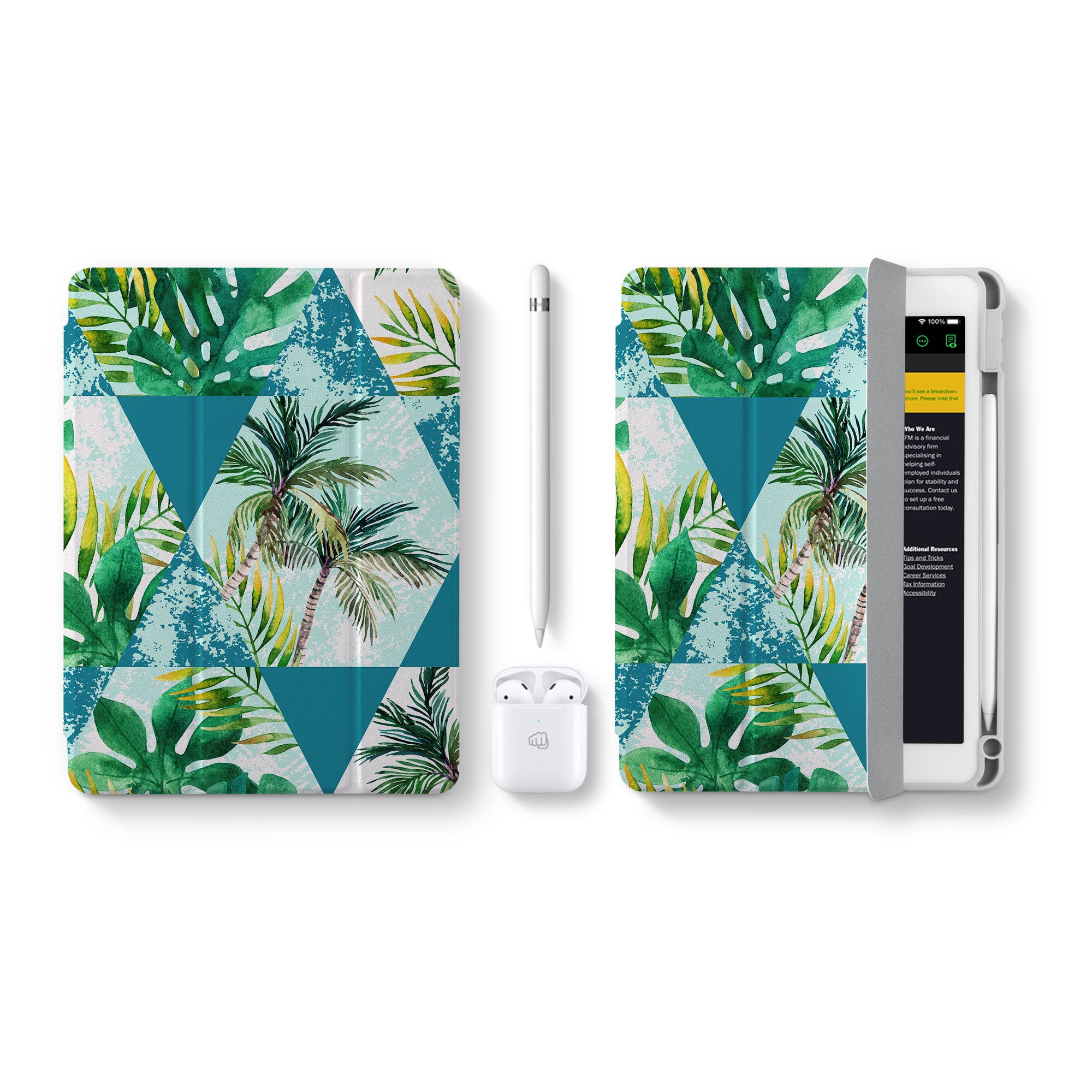 Premium iPad 360 Elite Case with Tropical Leaves Design - Ultra Slim Protective Cover for iPad Pro/Air/Mini - Perfect for Work, Travel & Home Use