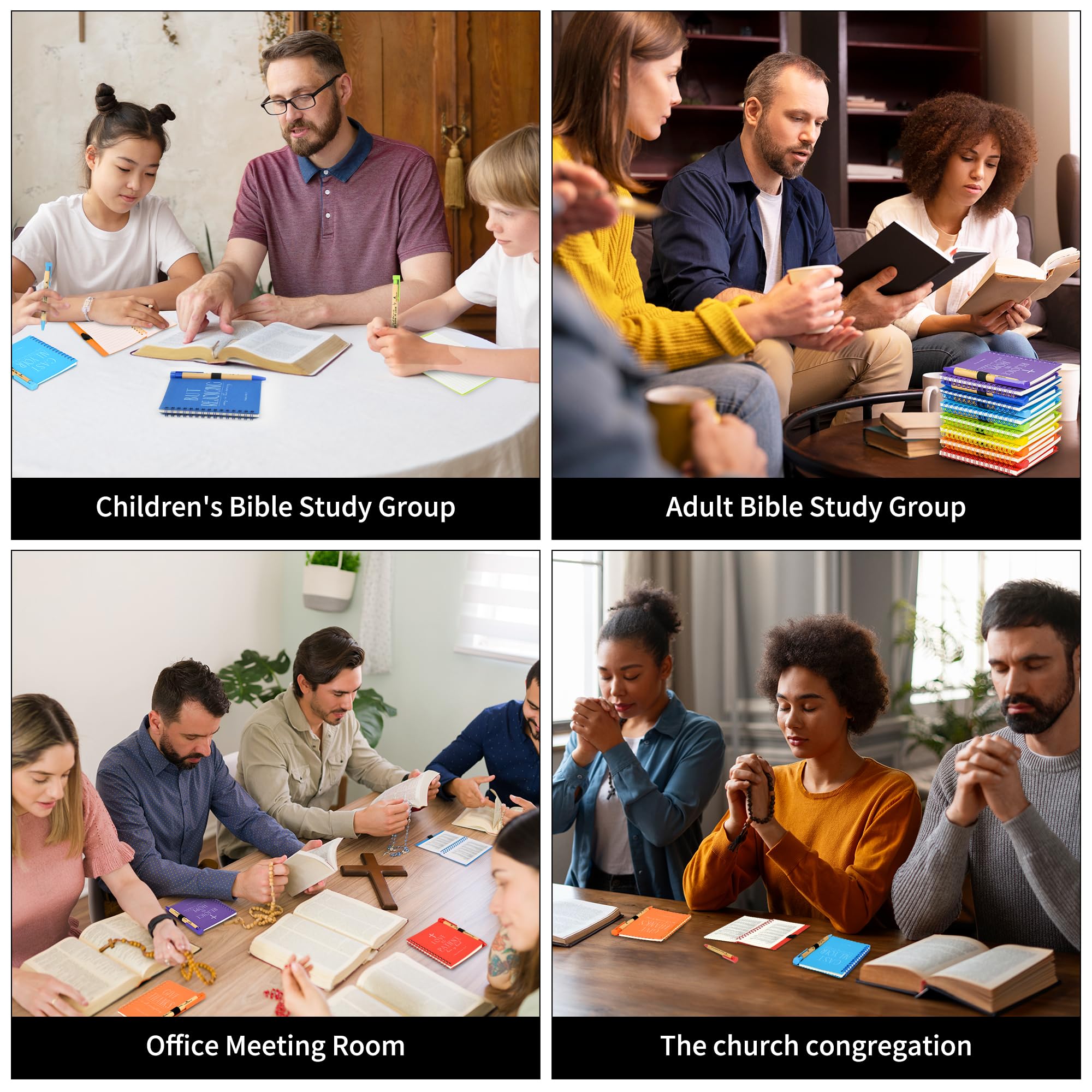 INSADA 7-Pack Multicolor Christian Prayer Journals - 5.43” x 4.33” Spiral Notebooks with Matching Pens - Bulk Religious Notepads for Women, Kids & Bible Study Groups - Perfect for Easter Gifts, Church Activities & Personal Devotion