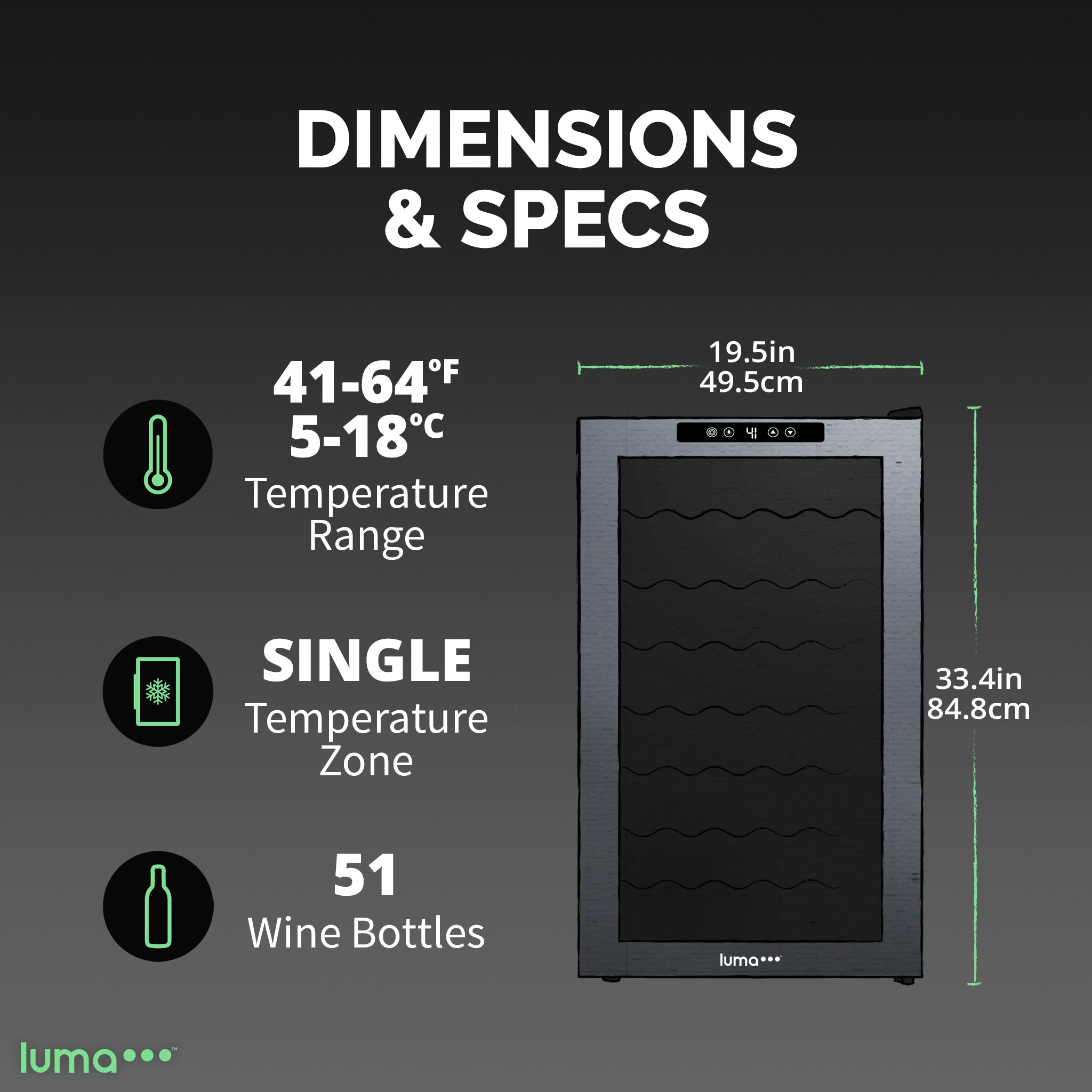 Luma® 51 Bottle 19.5 Inch Black Freestanding Wine Cooler Refrigerator - Perfect for Home Bars, Restaurants, and Wine Cellars