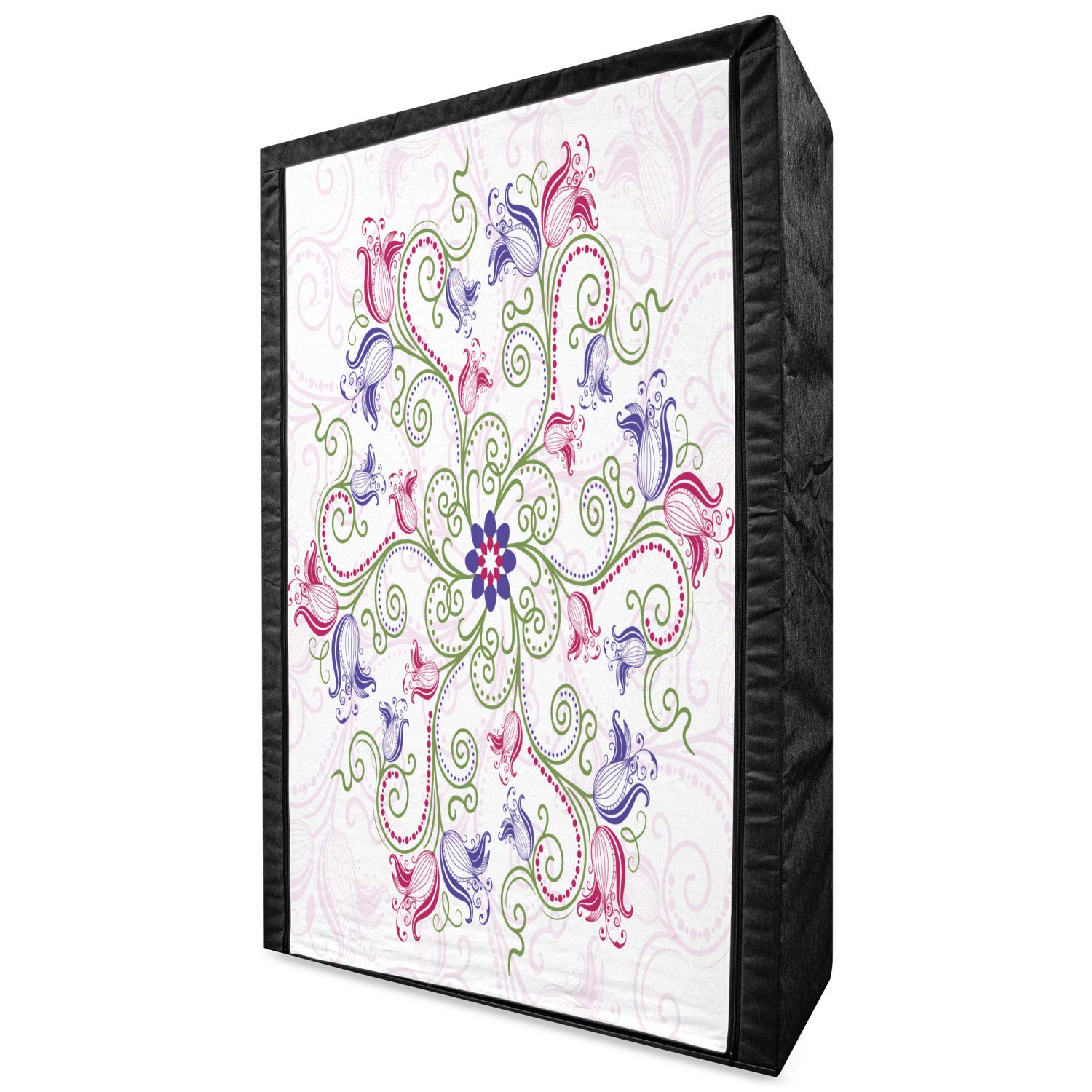 Ambesonne Mandala Portable Fabric Wardrobe with Round Flower Frame - Vintage Floral Ottoman Tulip Design - 42.5