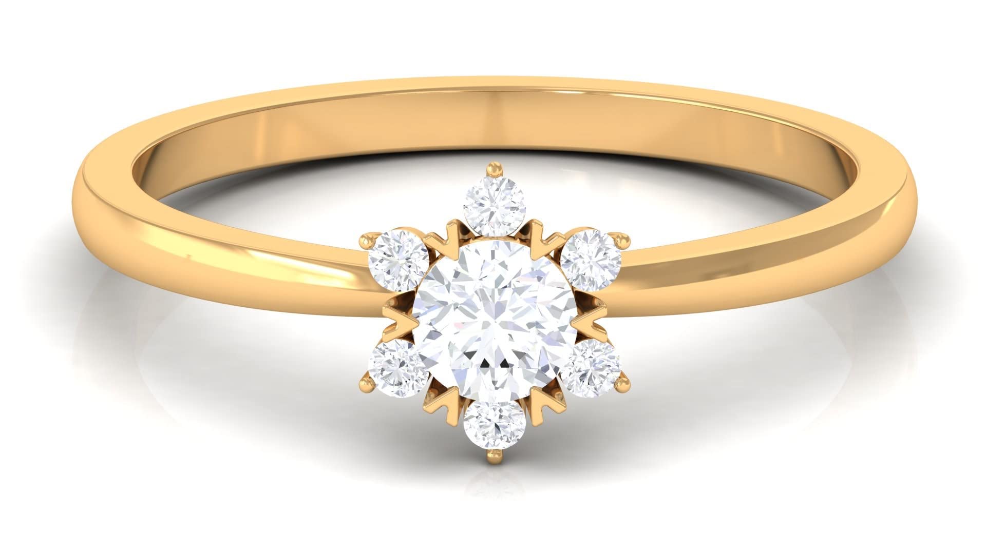 Rosec Jewels 0.50 CT Diamond Floral Ring for Women - 14K Yellow Gold Minimalist Flower Engagement Ring, Size US 8.50 - Perfect for Weddings, Anniversaries & Special Occasions