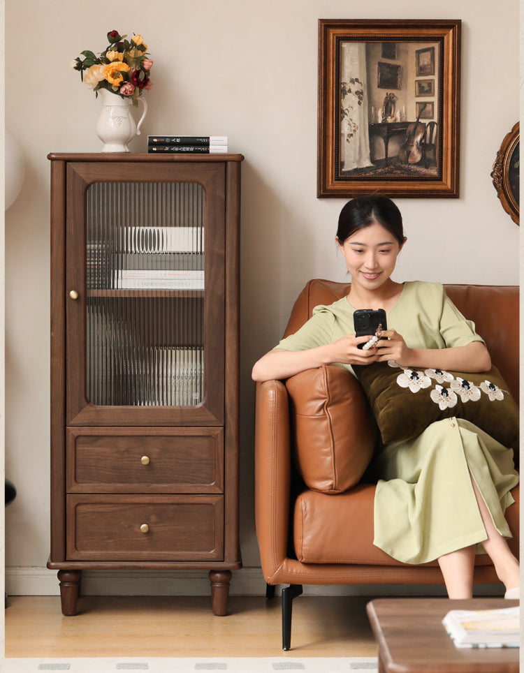 Solid Black Walnut Wood American Retro Locker Side Cabinet - Vintage Storage for Bedroom, Living Room & Office