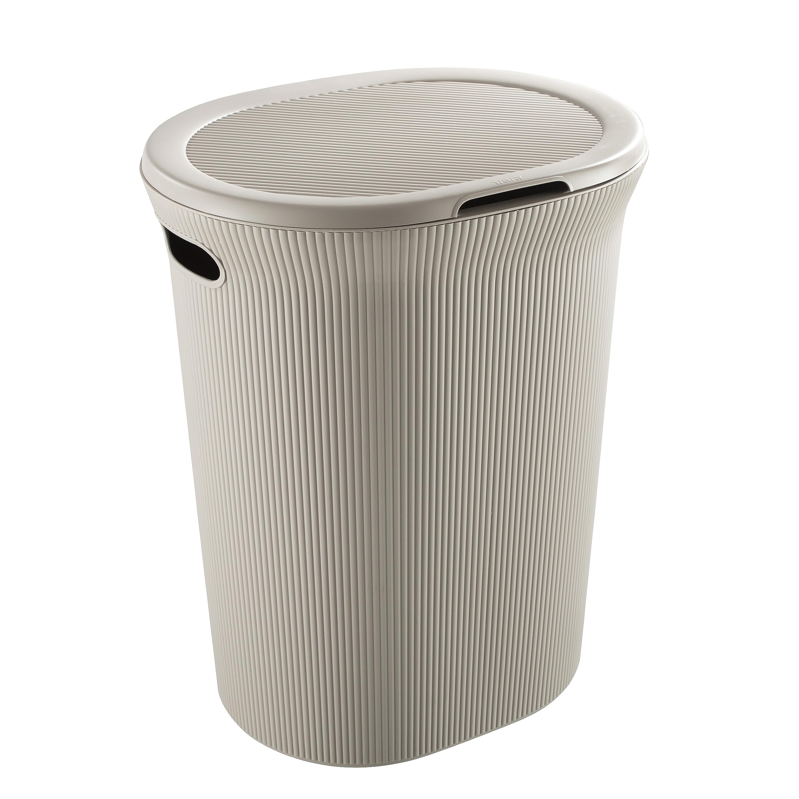 Superior Ribbed Laundry Basket Set of 2 with Lid & Handles - Taupe Plastic Storage Organizer for Clothes, Towels & Linens | Perfect for Bedroom, Bathroom, College Dorm & Laundry Room Organization