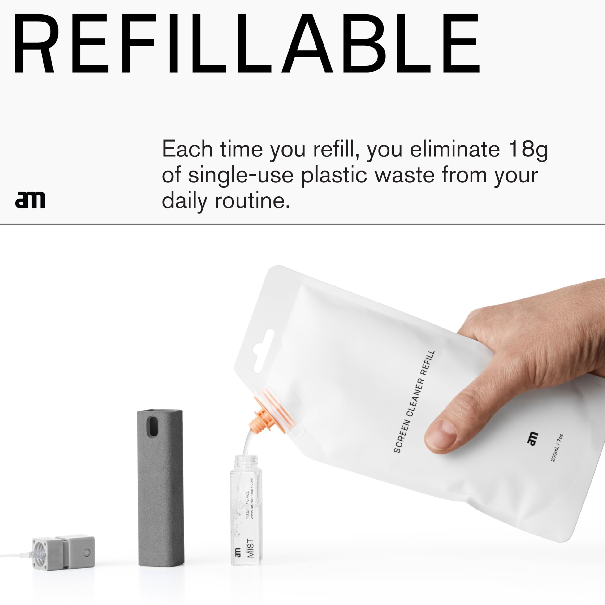 AM (Grey) All-in-One Screen Cleaner - Refillable Eco-Friendly Cleaning Spray for Computer, Phone, iPad, Laptop & Car Screens (10.5ml) | Perfect for Home, Office & Travel Use