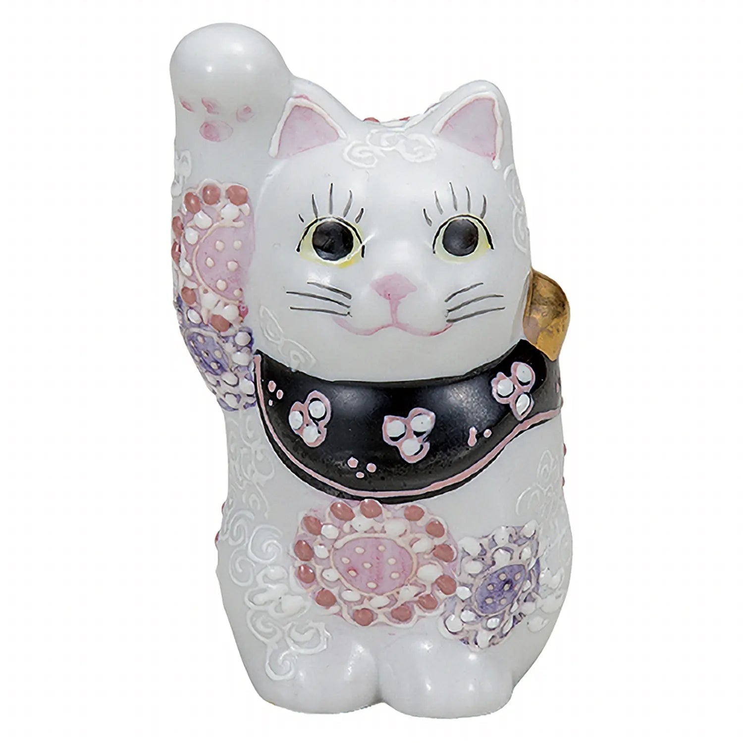 Authentic Japanese Kutani Ware Porcelain Maneki Neko Figurine - Hanamurasaki 3.2