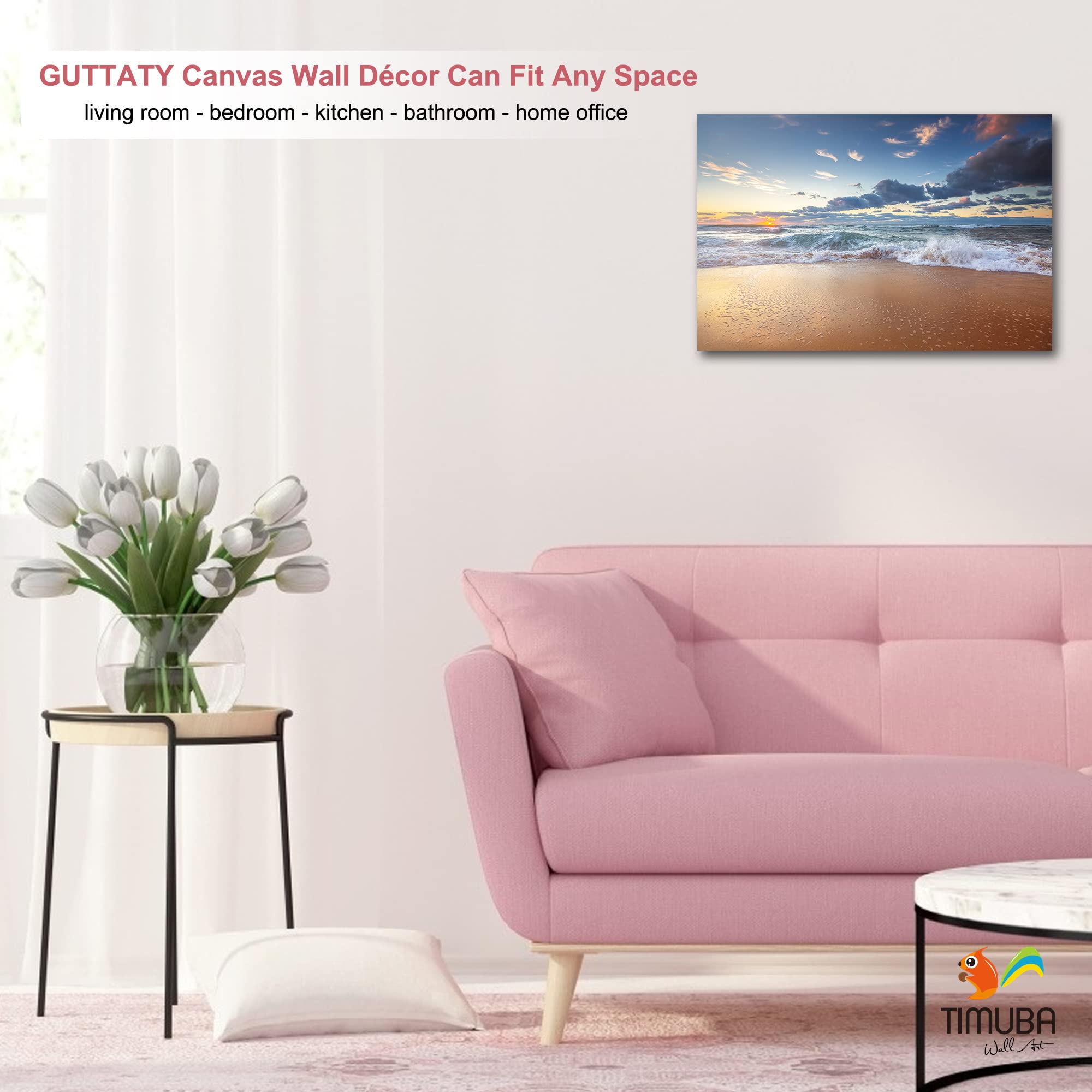 12x18 Inches Beach Wall Art Canvas - Ocean Sunset Pictures for Living Room & Bedroom Decor | Coastal Themed Home Wall Decorations | Perfect for Beach House, Vacation Rental or Seaside Theme Interior Design