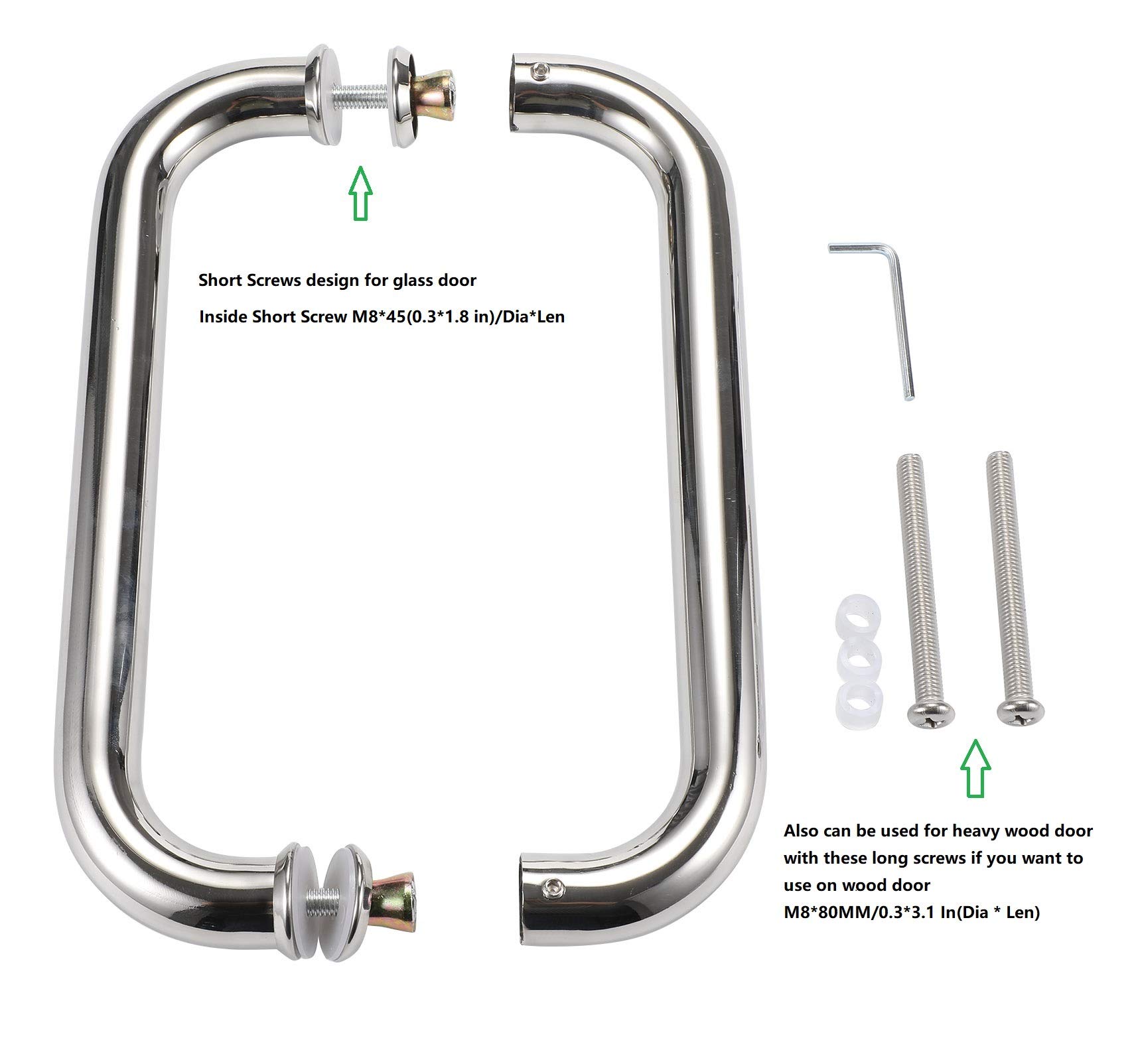 12 Inch Stainless Steel Shower Door Handle - Back to Back Design for Bathroom Glass Door - Perfect for Modern Showers & Bathroom Upgrades