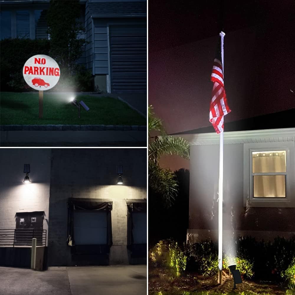 Solar Powered Outdoor Spot Lights - 18 LED Waterproof Landscape Lighting for Flag Pole, Garden & Yard | Adjustable Brightness & Auto On/Off | Cool White | Perfect for Patio, Pathway & Holiday Decor (1 Pack)