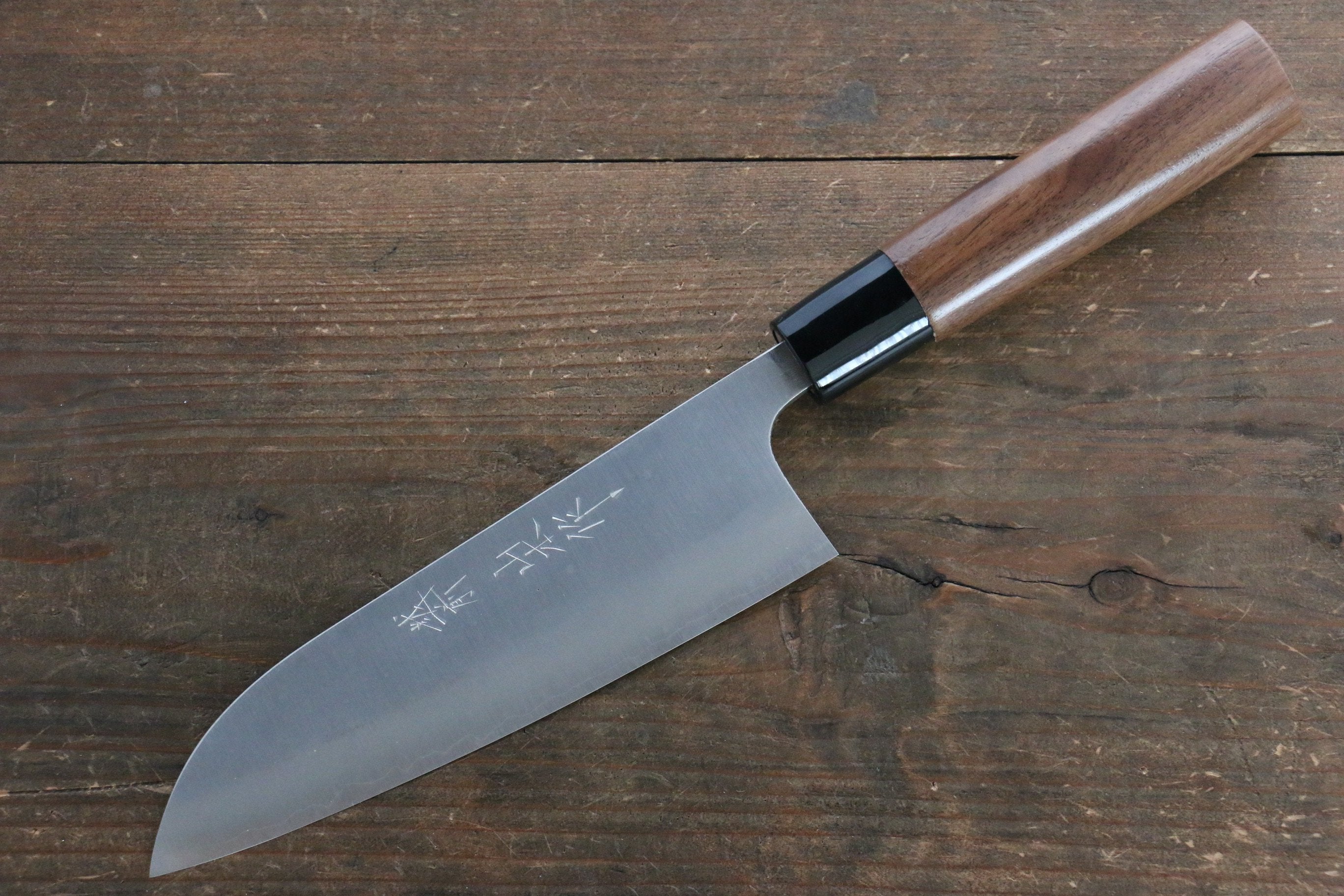 Nao Yamamoto Silver Steel No.3 Nashiji Santoku Knife 165mm with Walnut Handle - Premium Japanese Kitchen Knife for Slicing, Dicing & Chopping Vegetables, Meat & Fish