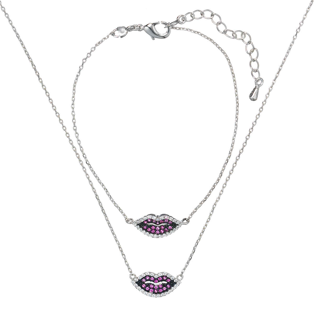 Elegant Kiss Me Pave Crystal Necklace & Bracelet Set - Perfect for Valentine's Day, Anniversary & Romantic Date Night Jewelry Gift