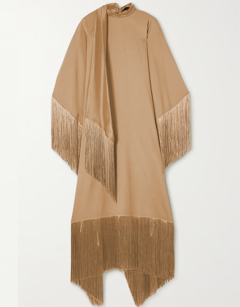 Elegant Beige High Neck Fringed Kaftan Dress for Women - Boho Chic Beach Cover Up, Summer Vacation Outfit, Poolside Lounge Wear