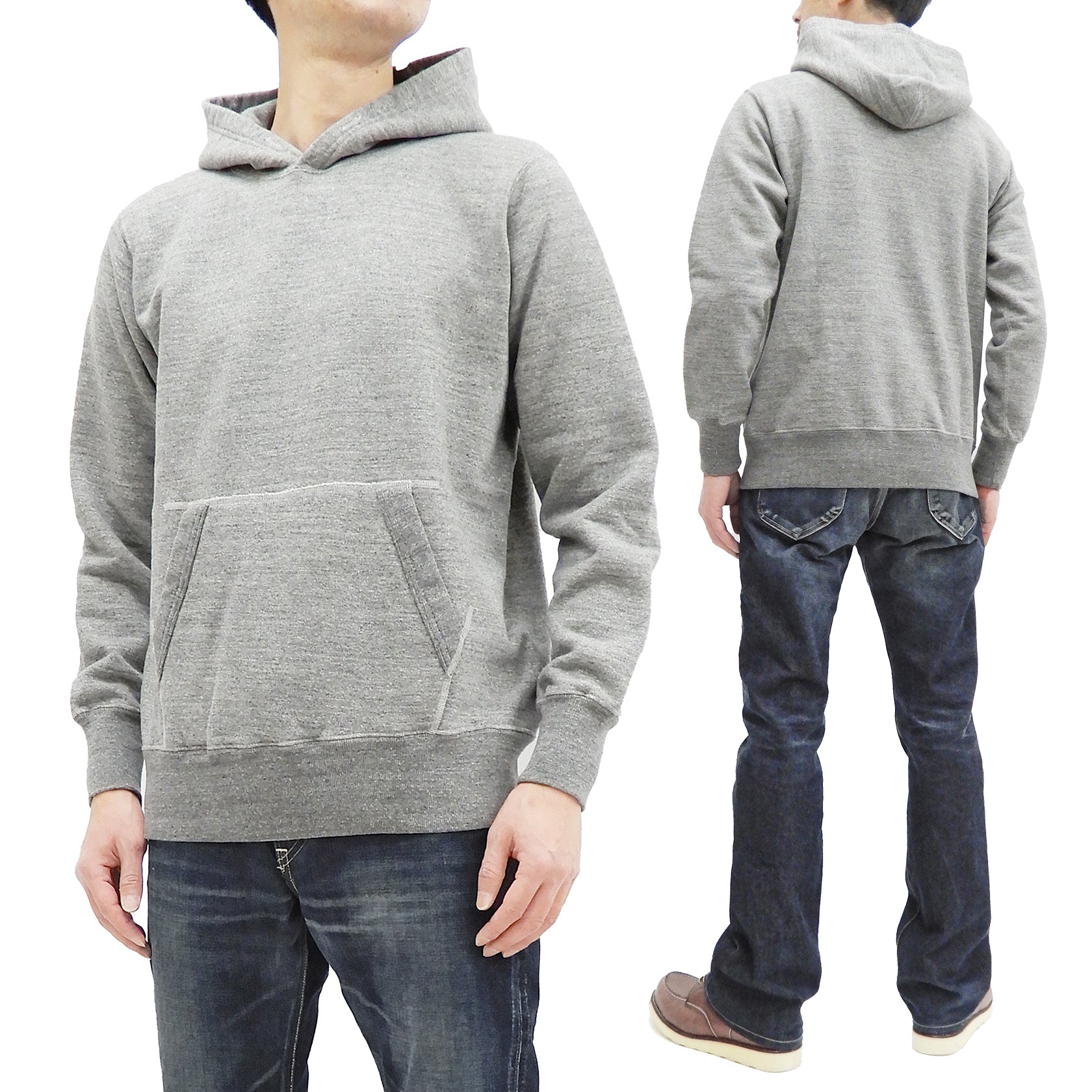 Buzz Rickson Men's Vintage Style Loopwheel Hooded Sweatshirt - Heather Gray Pullover Hoodie BR68914-113 | Casual Wear, Street Style, Retro Fashion